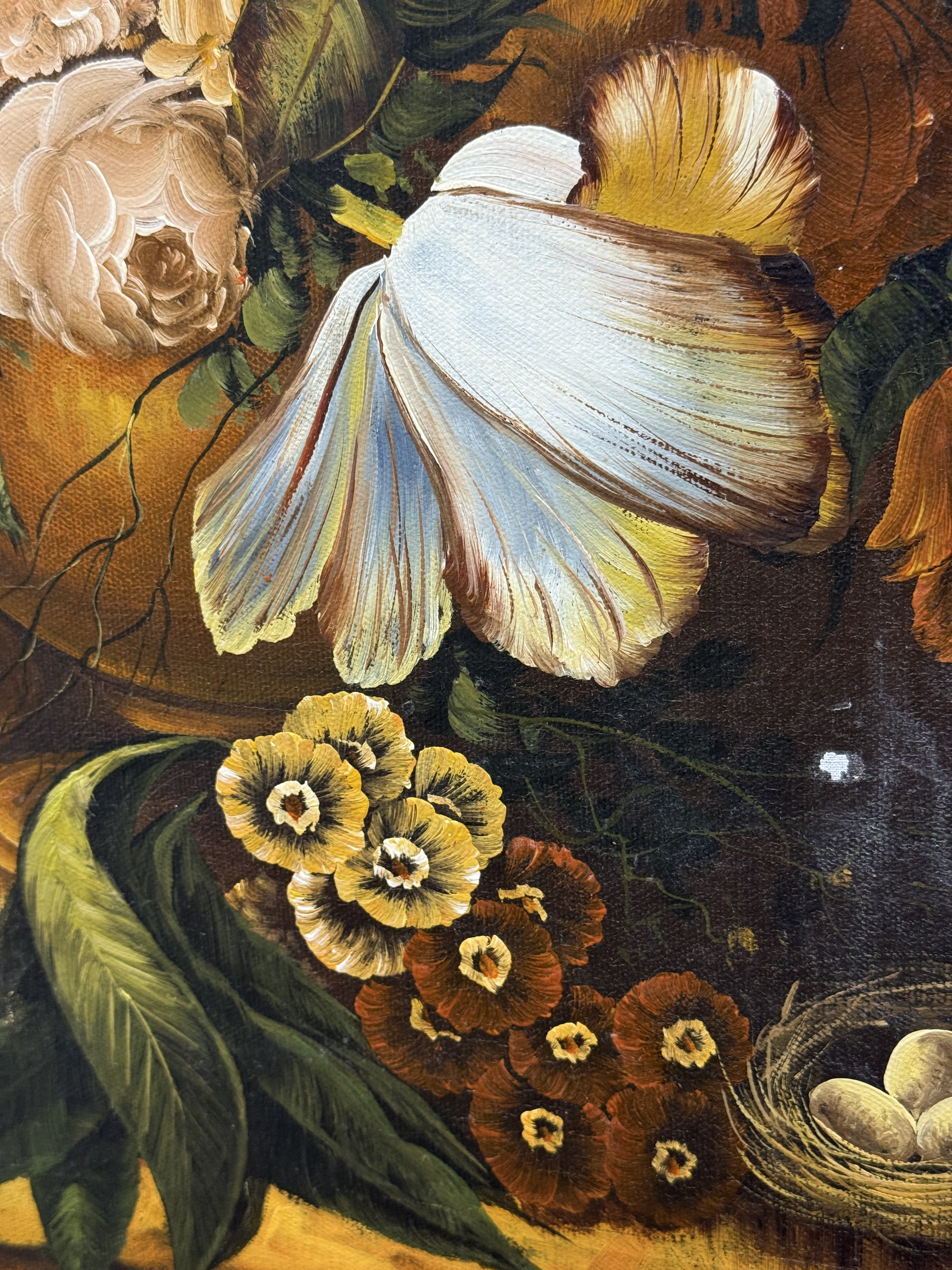Harmon Floral Still Life with Bird's Nest Oil on Canvas
