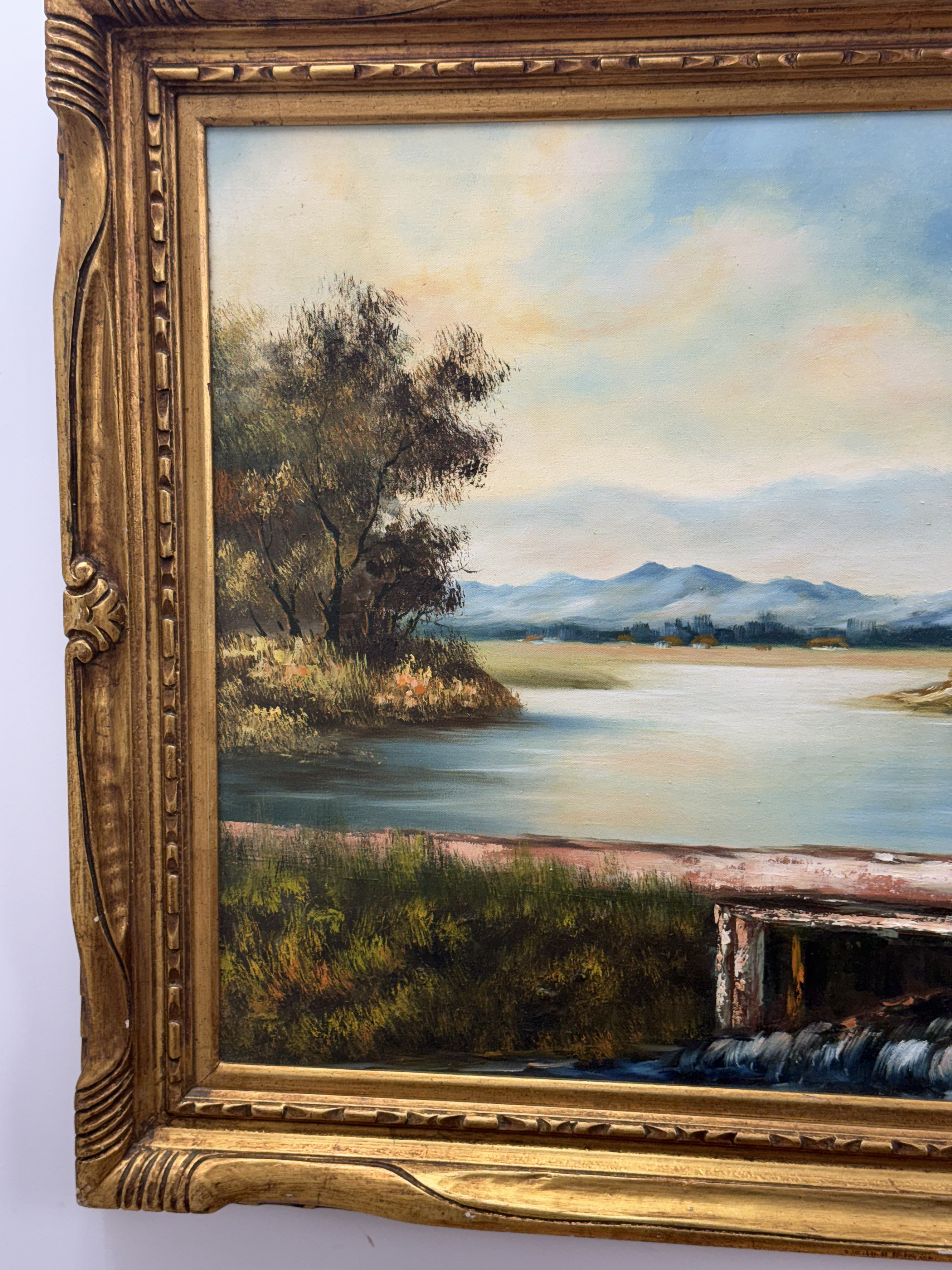 L. J. Davis, River Landscape with Weir, Oil on Canvas