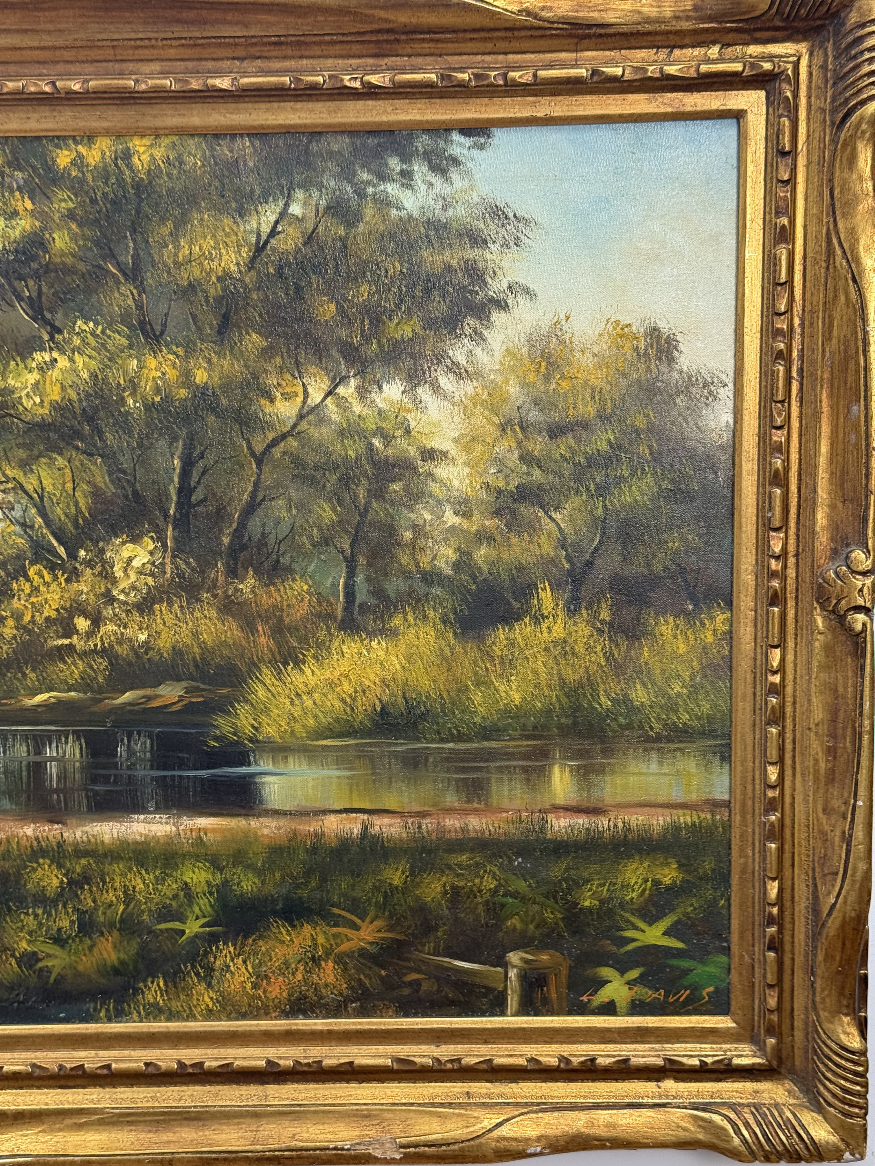 L. J. Davis, River Landscape with Weir, Oil on Canvas
