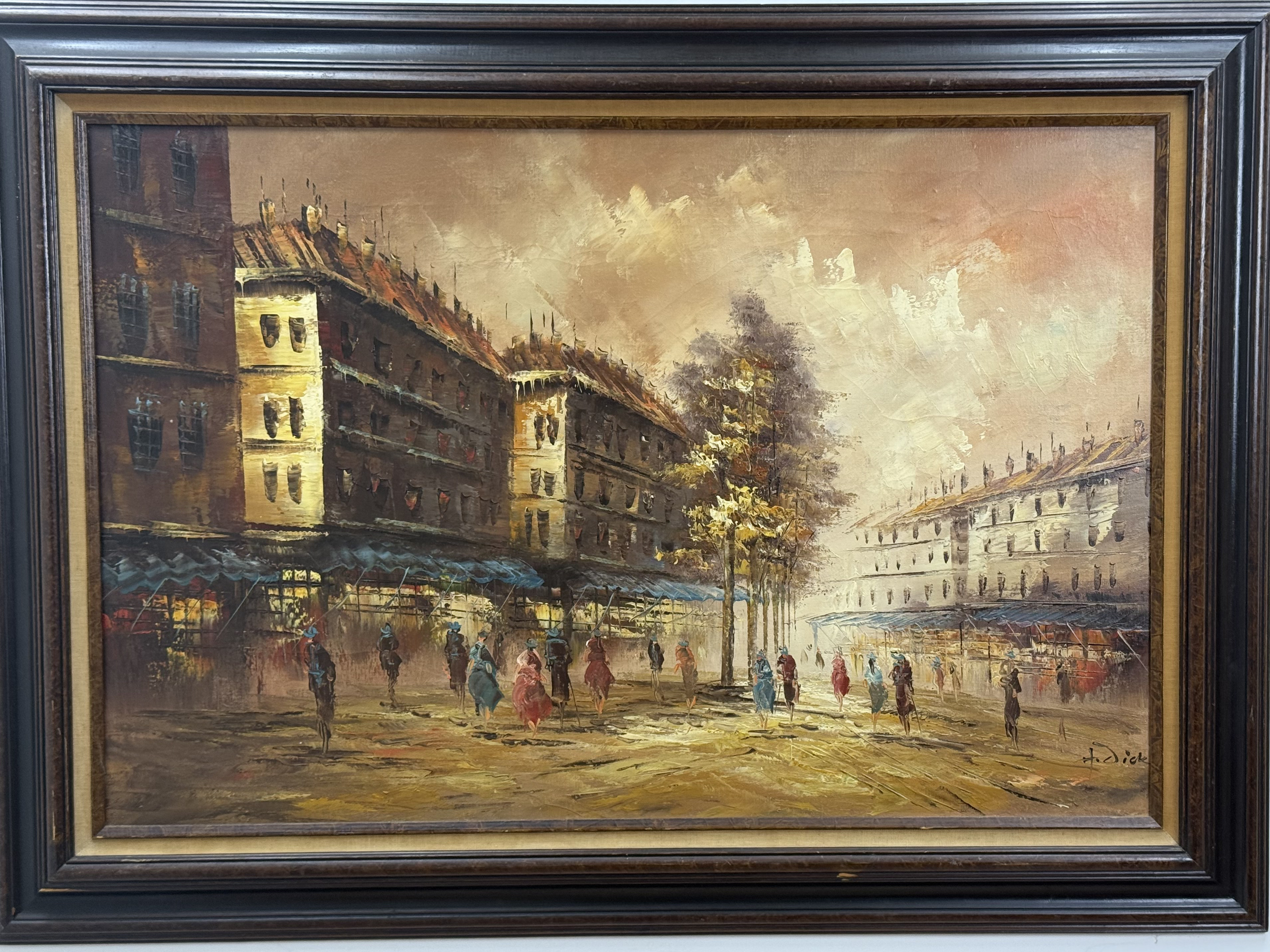H. Dick, Paris Street Scene, Oil on Canvas