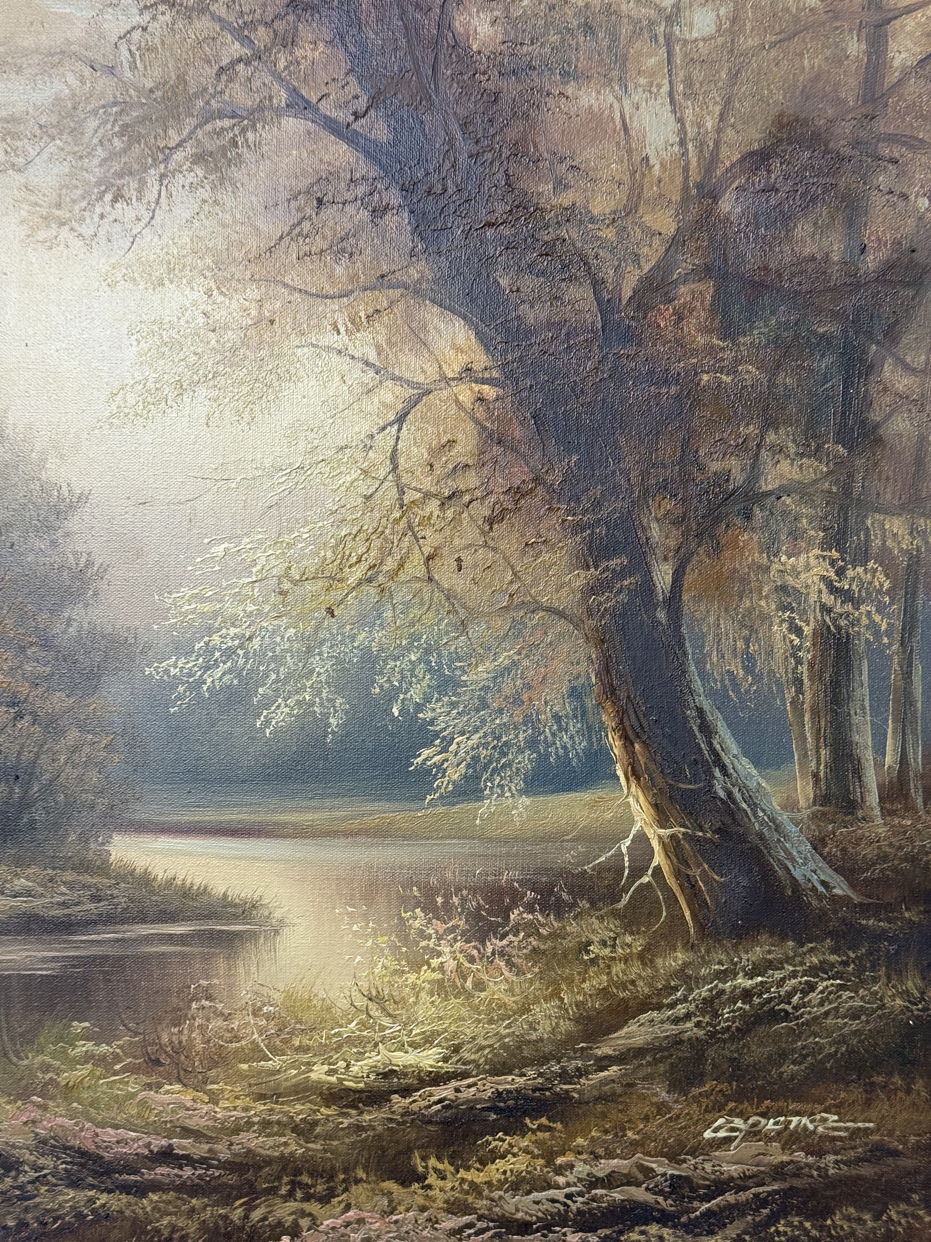 Signed Cortez Atmospheric River Landscape Oil on Canvas