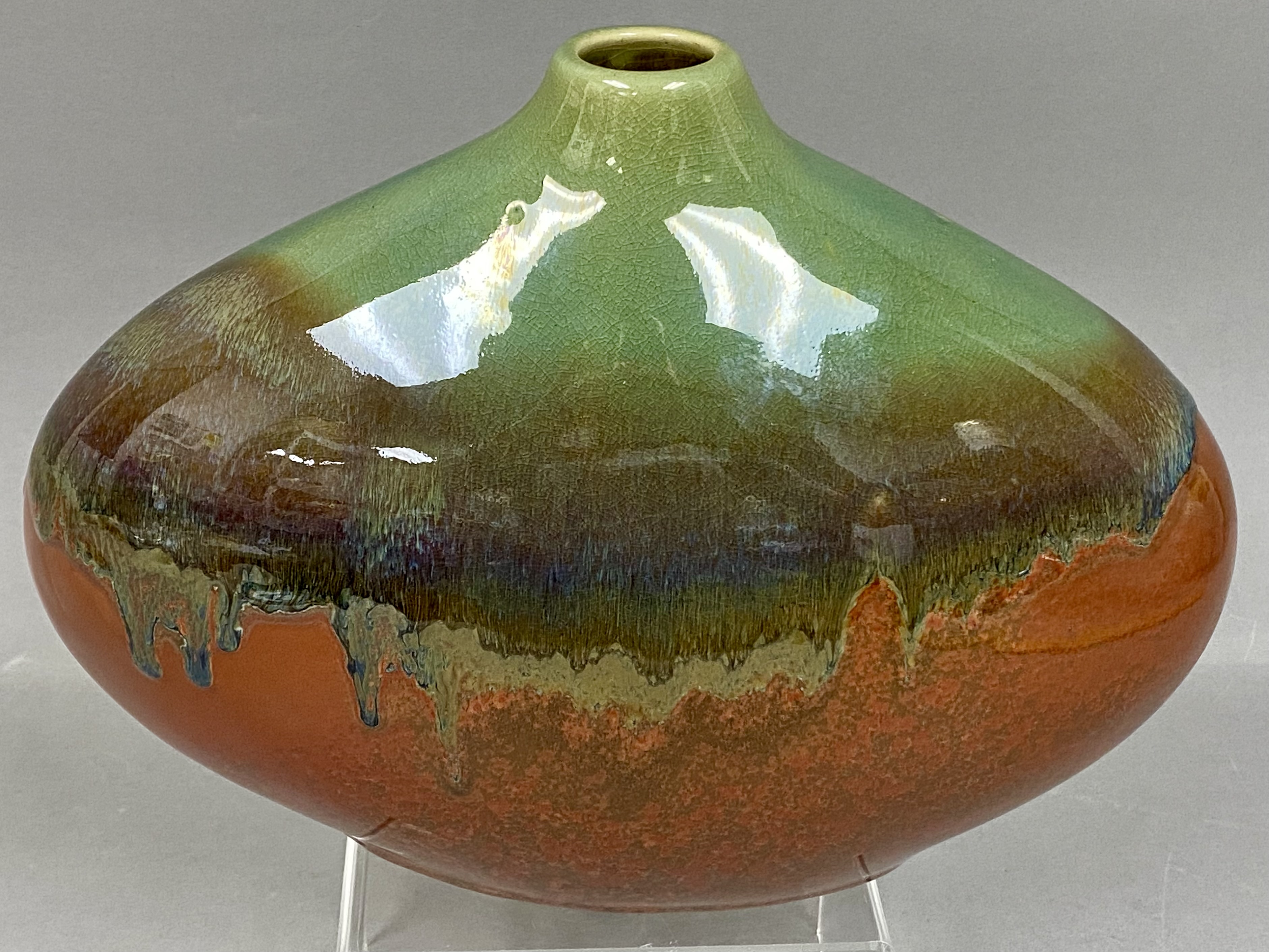 Large Drip Glaze Ceramic Squat Vase