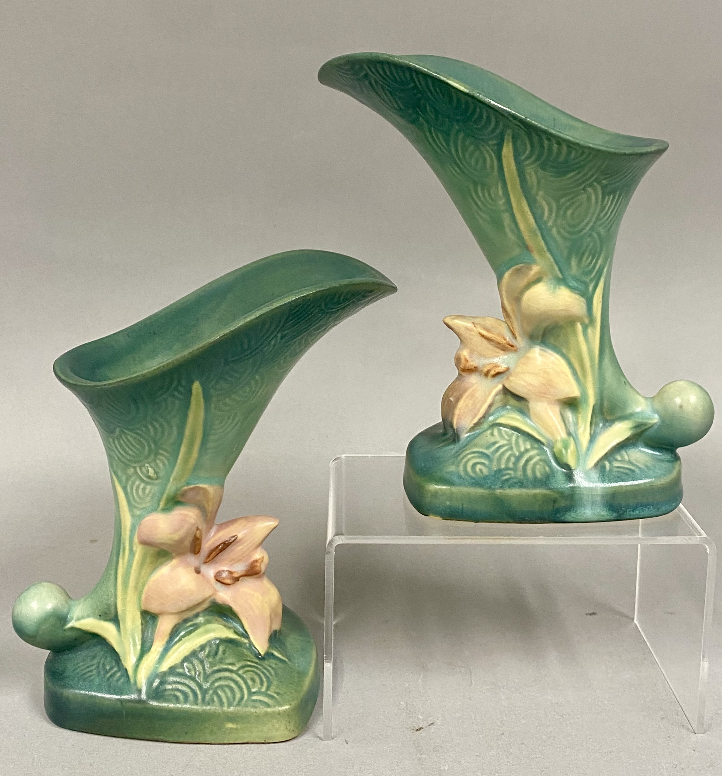 Roseville Pottery Zephyr Lily Cornucopia Vases