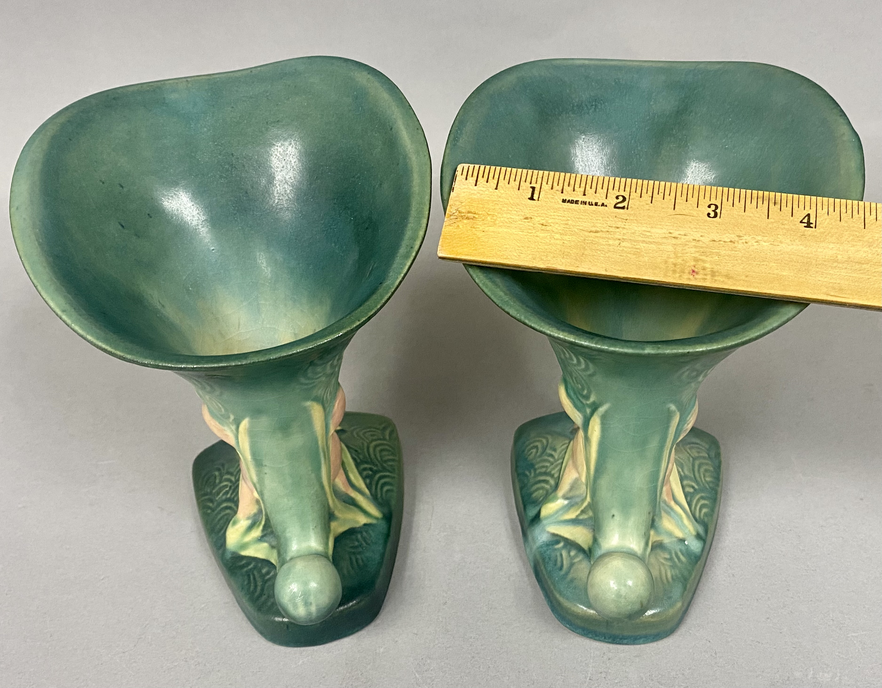 Roseville Pottery Zephyr Lily Cornucopia Vases
