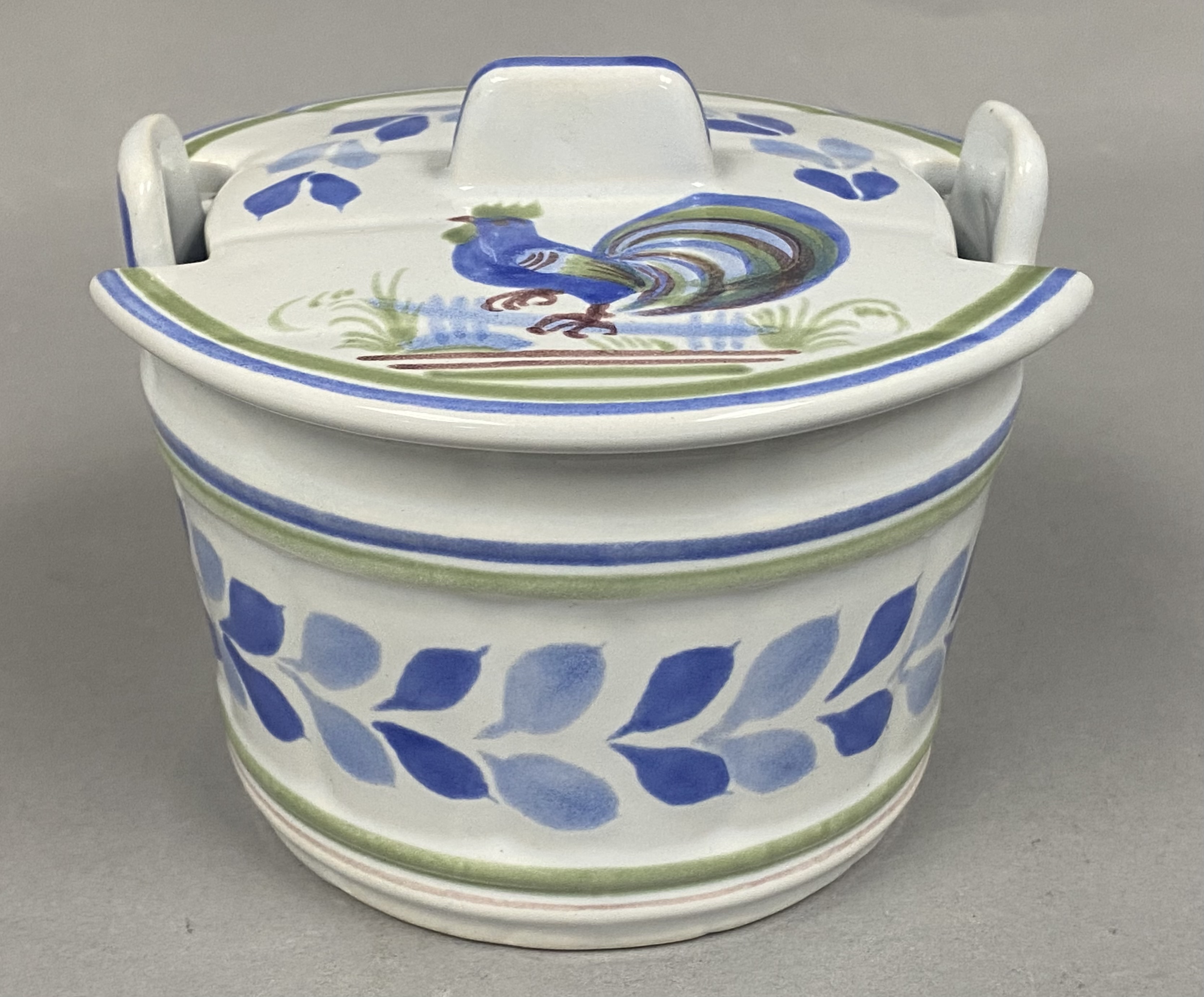 Quimper Le Coq Prestigieux Hand Painted Faience Lidded Tub