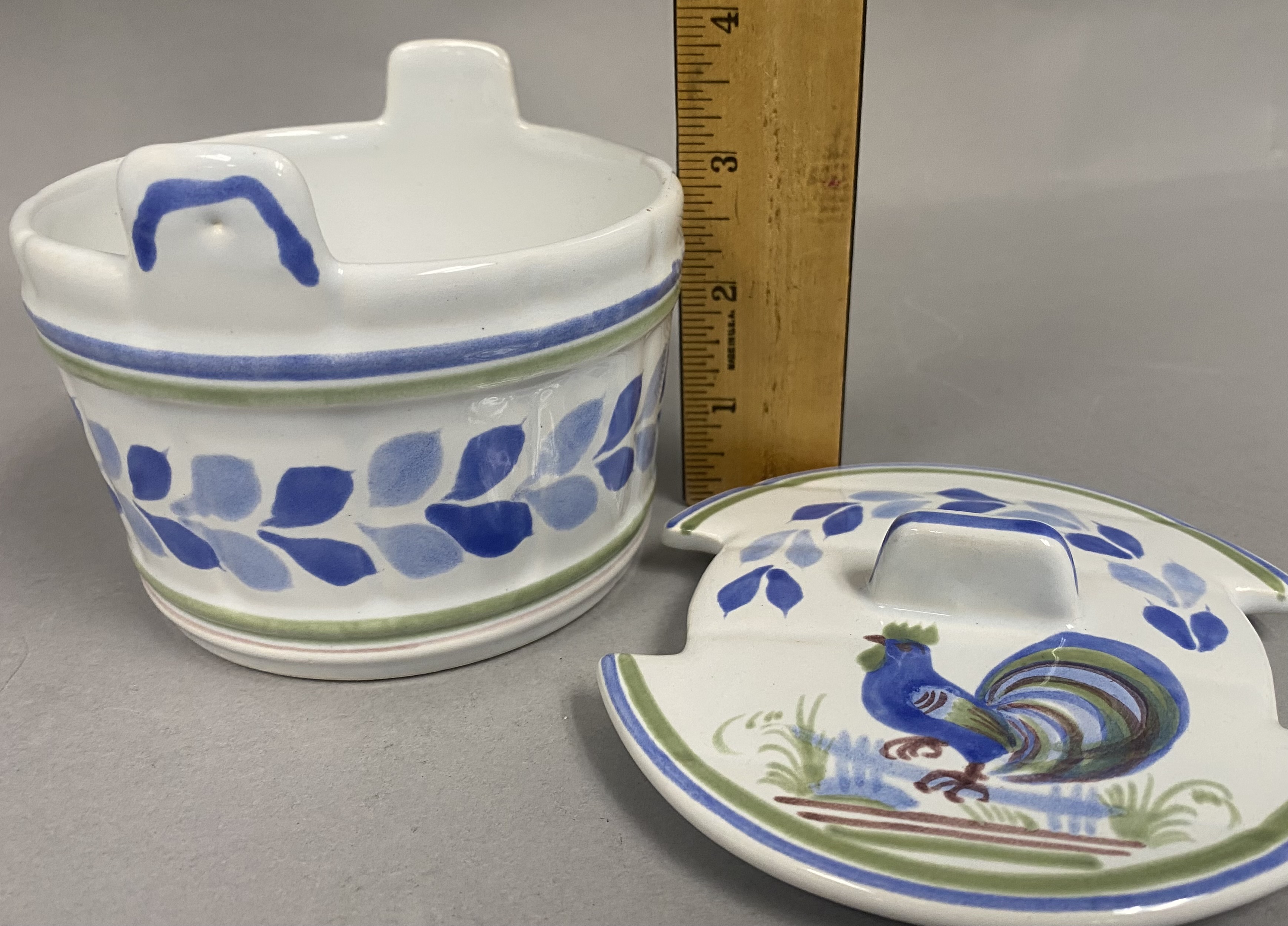 Quimper Le Coq Prestigieux Hand Painted Faience Lidded Tub