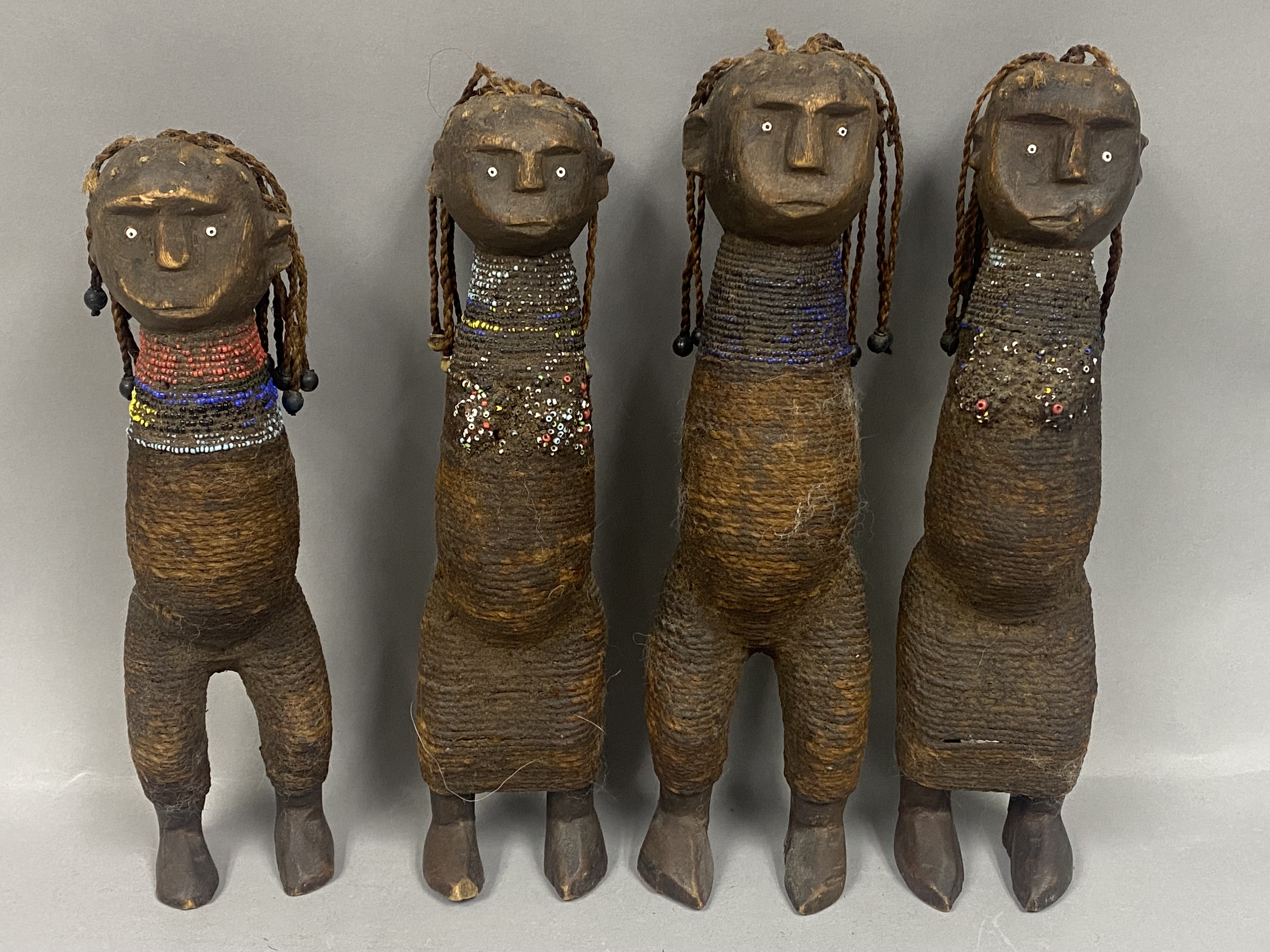 African Nyamwezi Style Beaded Figures and a Ceremonial Flywhisk