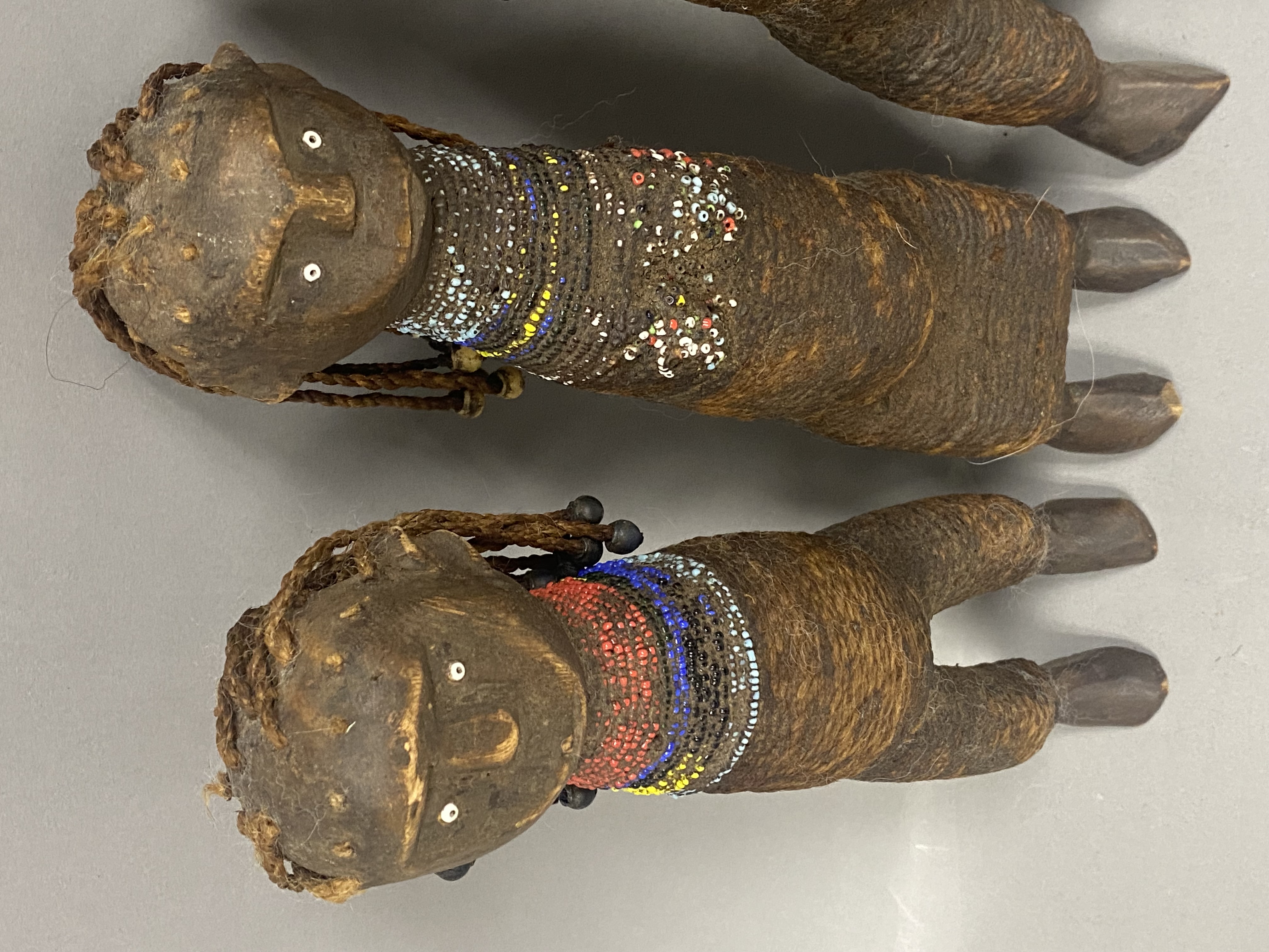 African Nyamwezi Style Beaded Figures and a Ceremonial Flywhisk