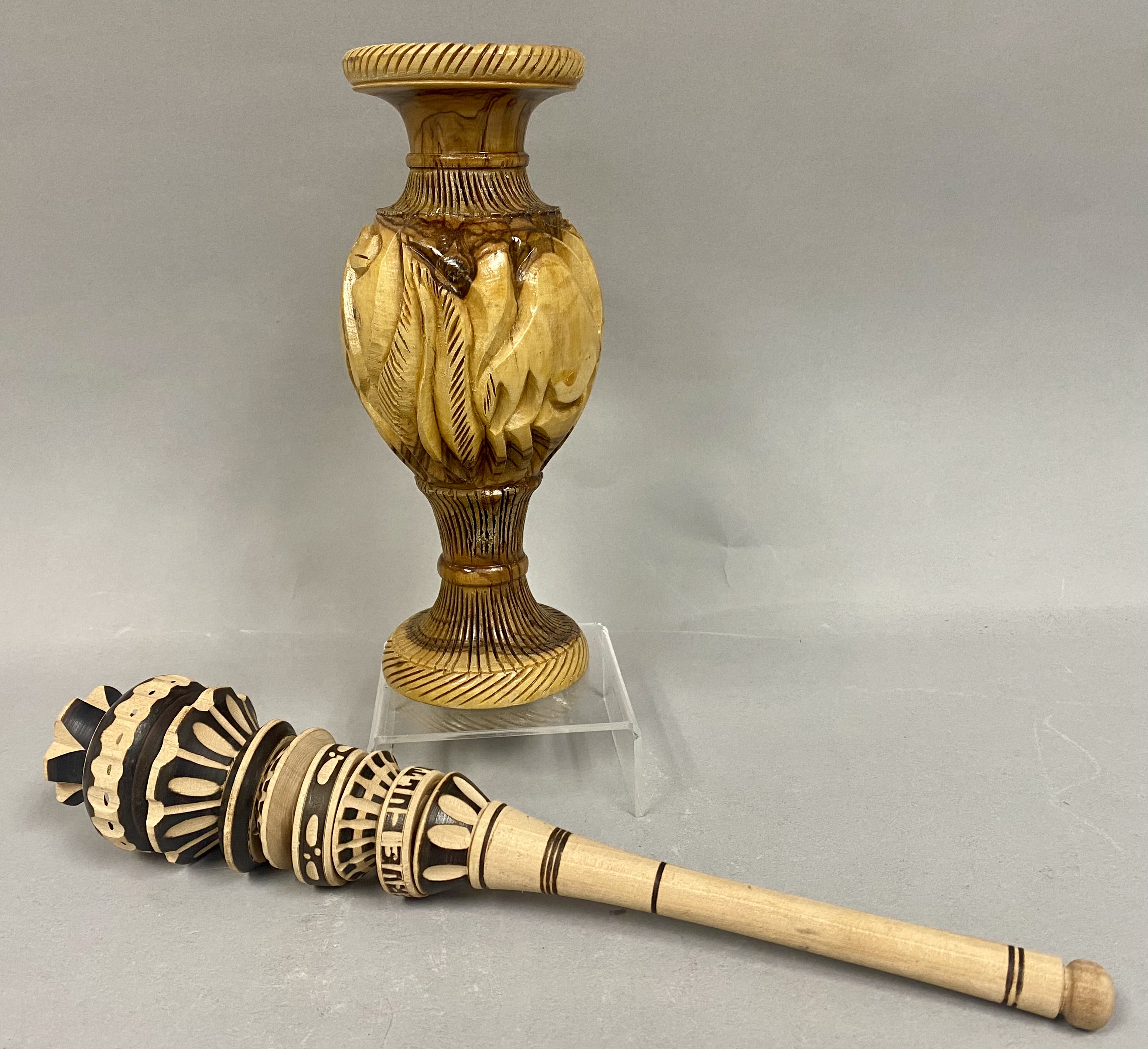 Holy Land Olive Wood Vase and Mexican Molinillo