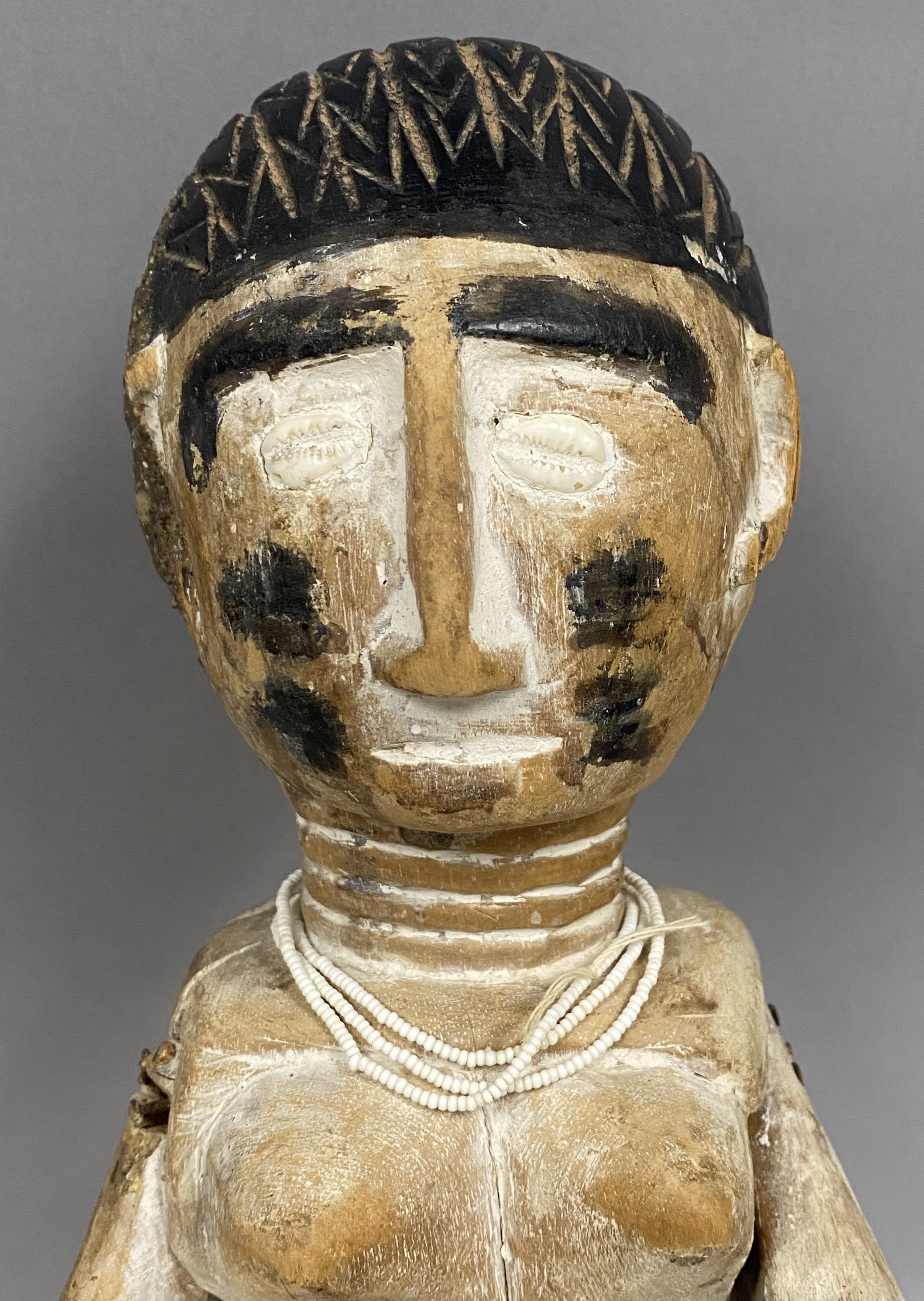 West African Carved Wood Female Figure on Stool