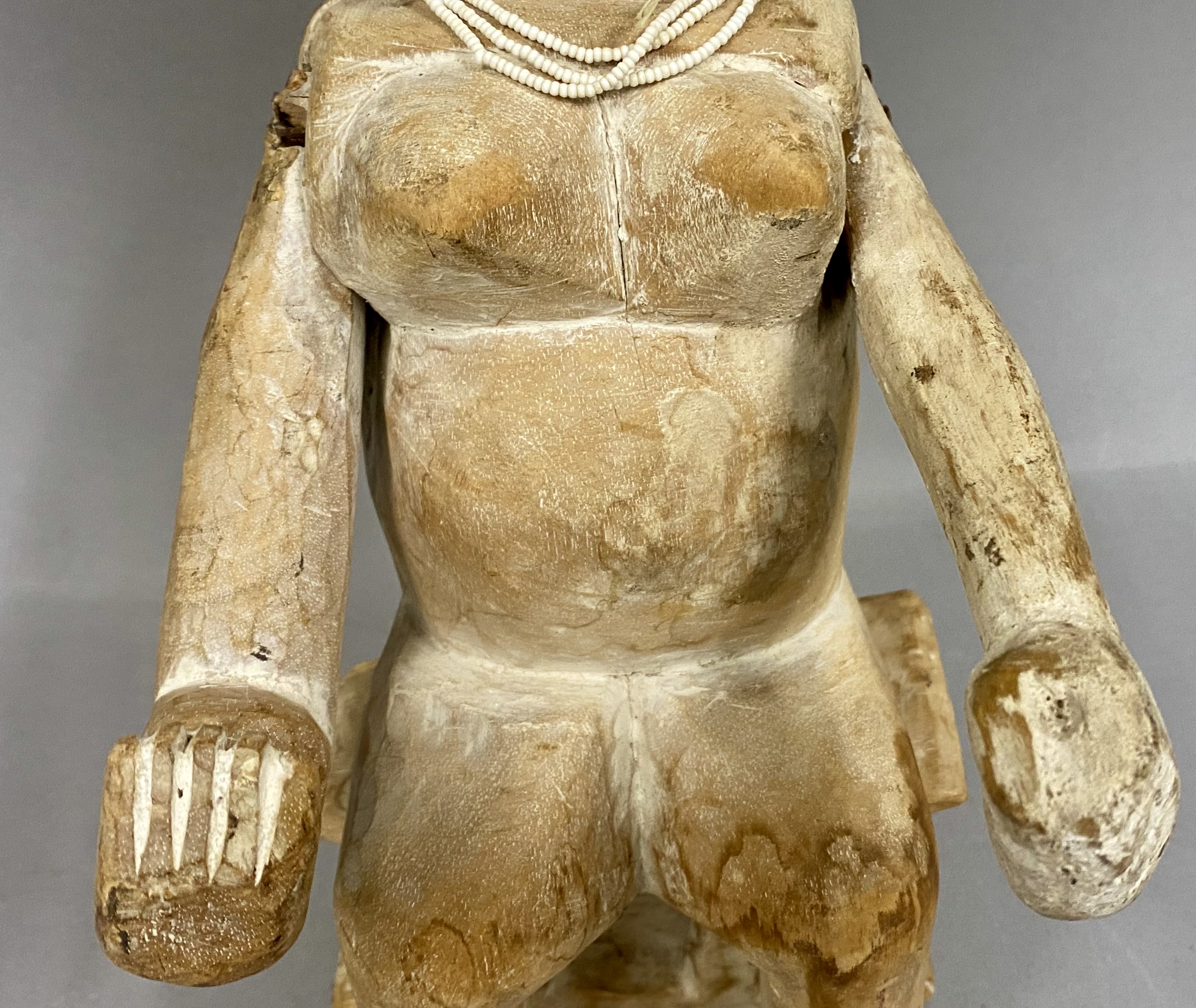 West African Carved Wood Female Figure on Stool