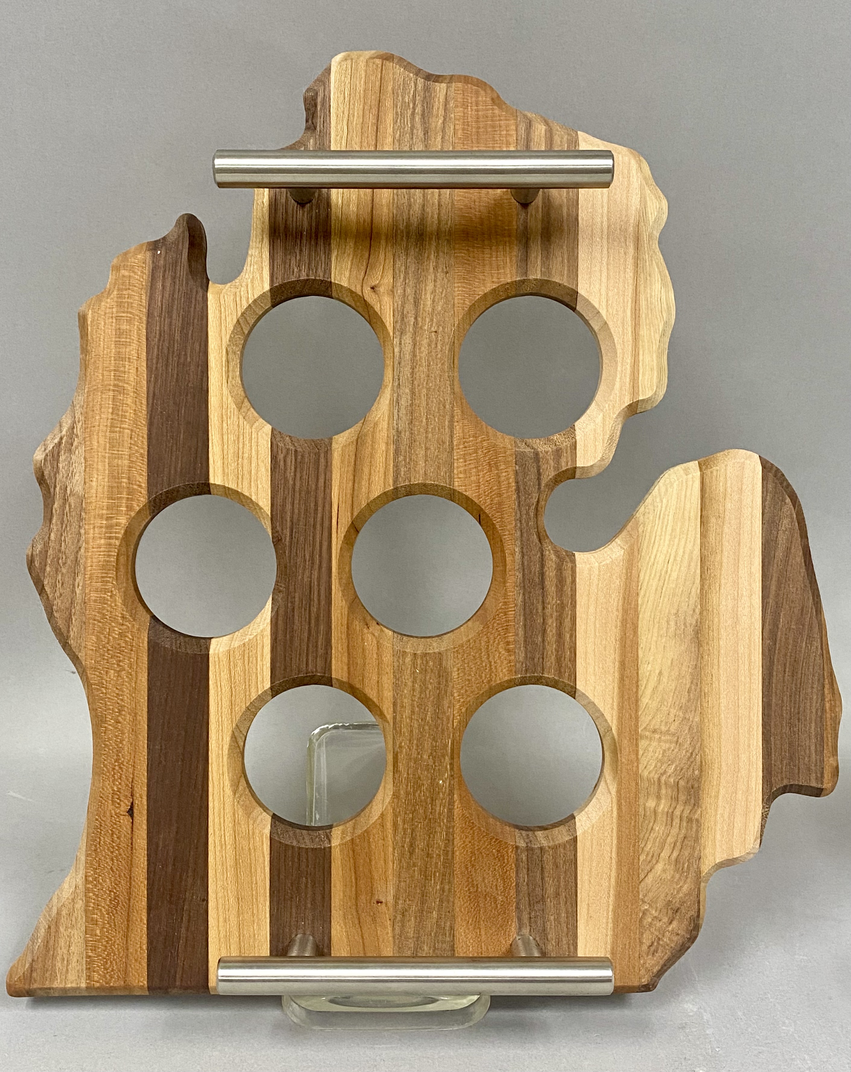 Handcrafted Michigan Wooden Tray 6 Glencairn Glasses