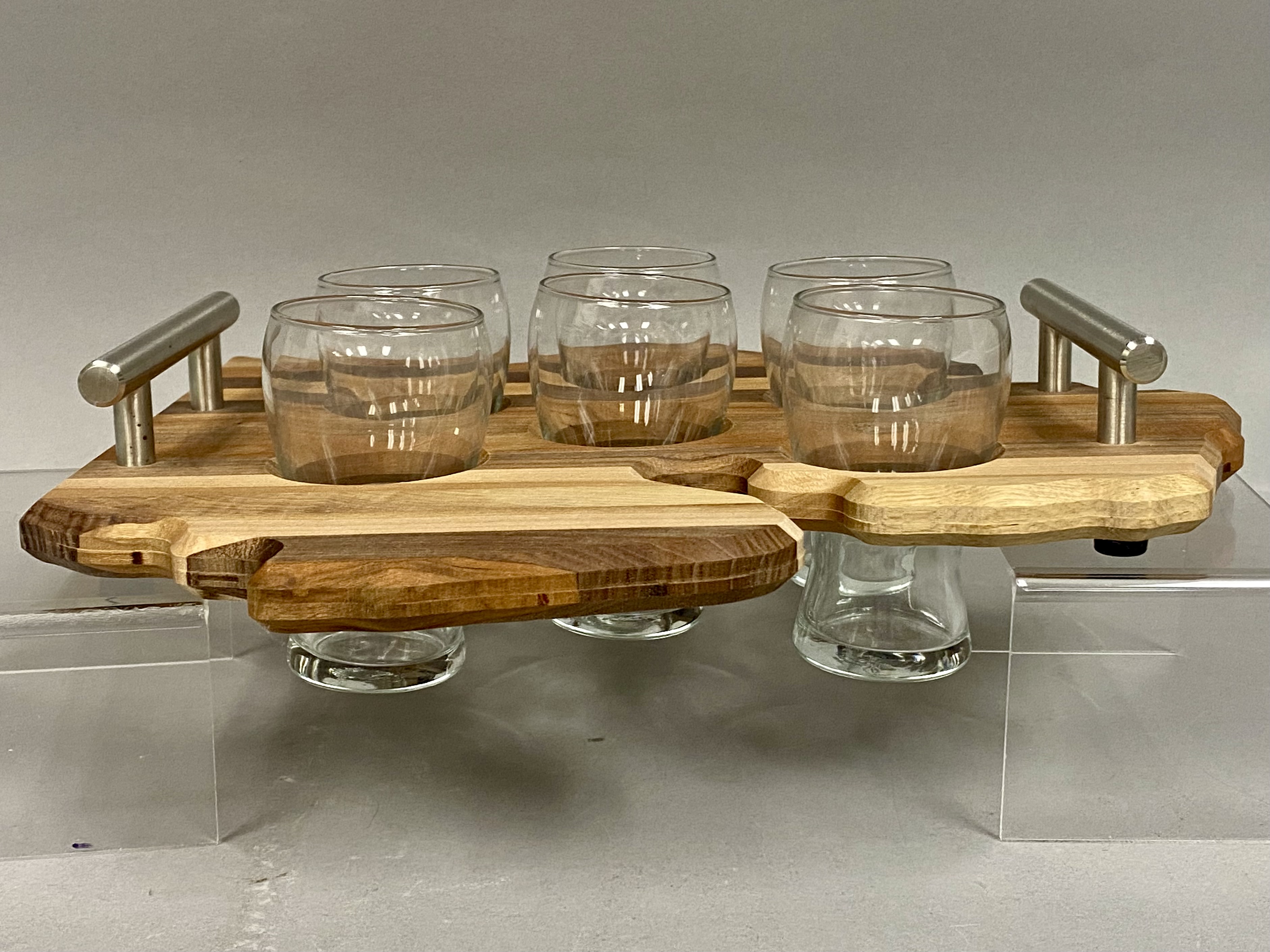 Handcrafted Michigan Wooden Tray 6 Glencairn Glasses