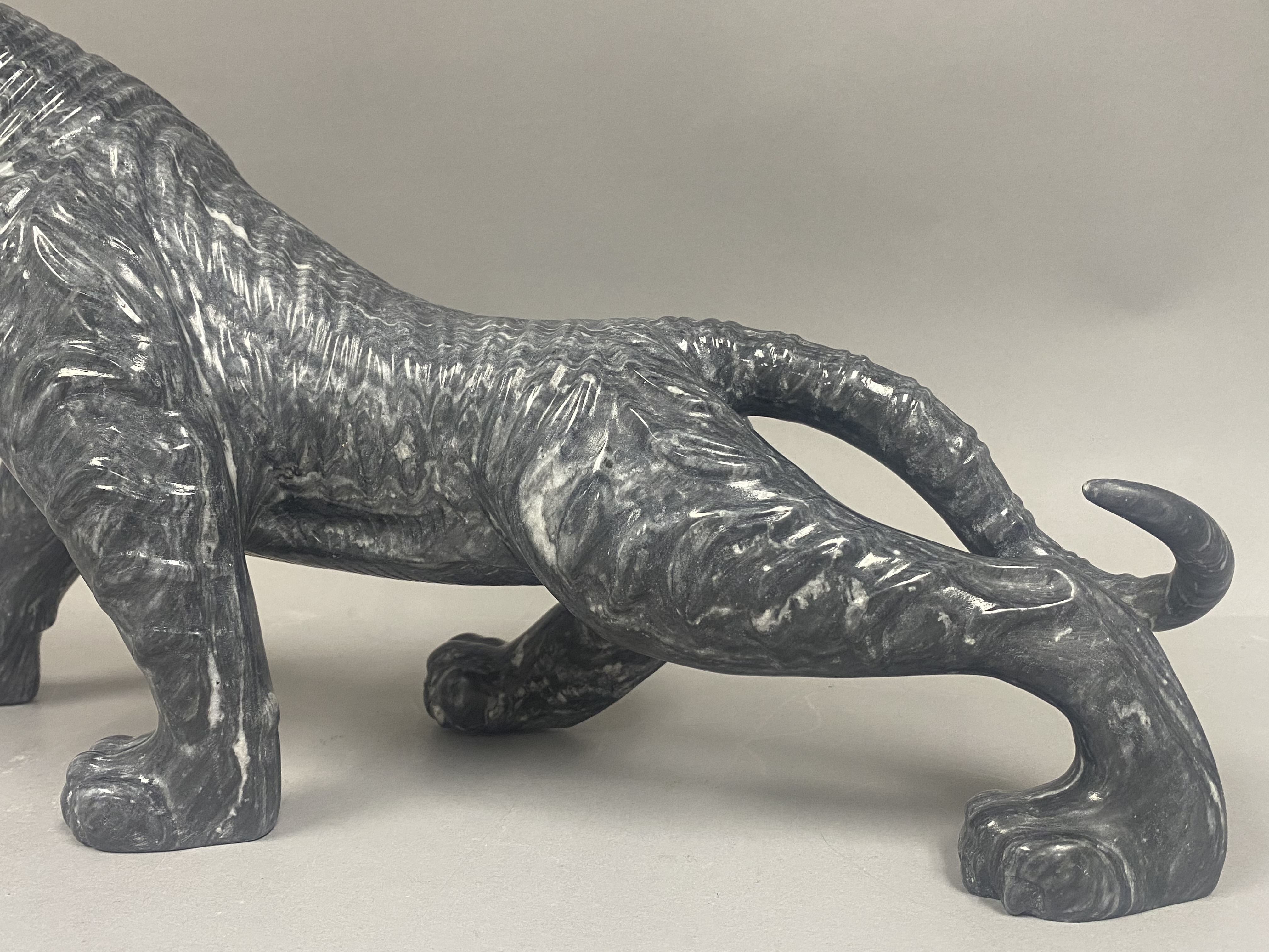 Large Carved Marbled Stone Roaring Tiger Sculpture
