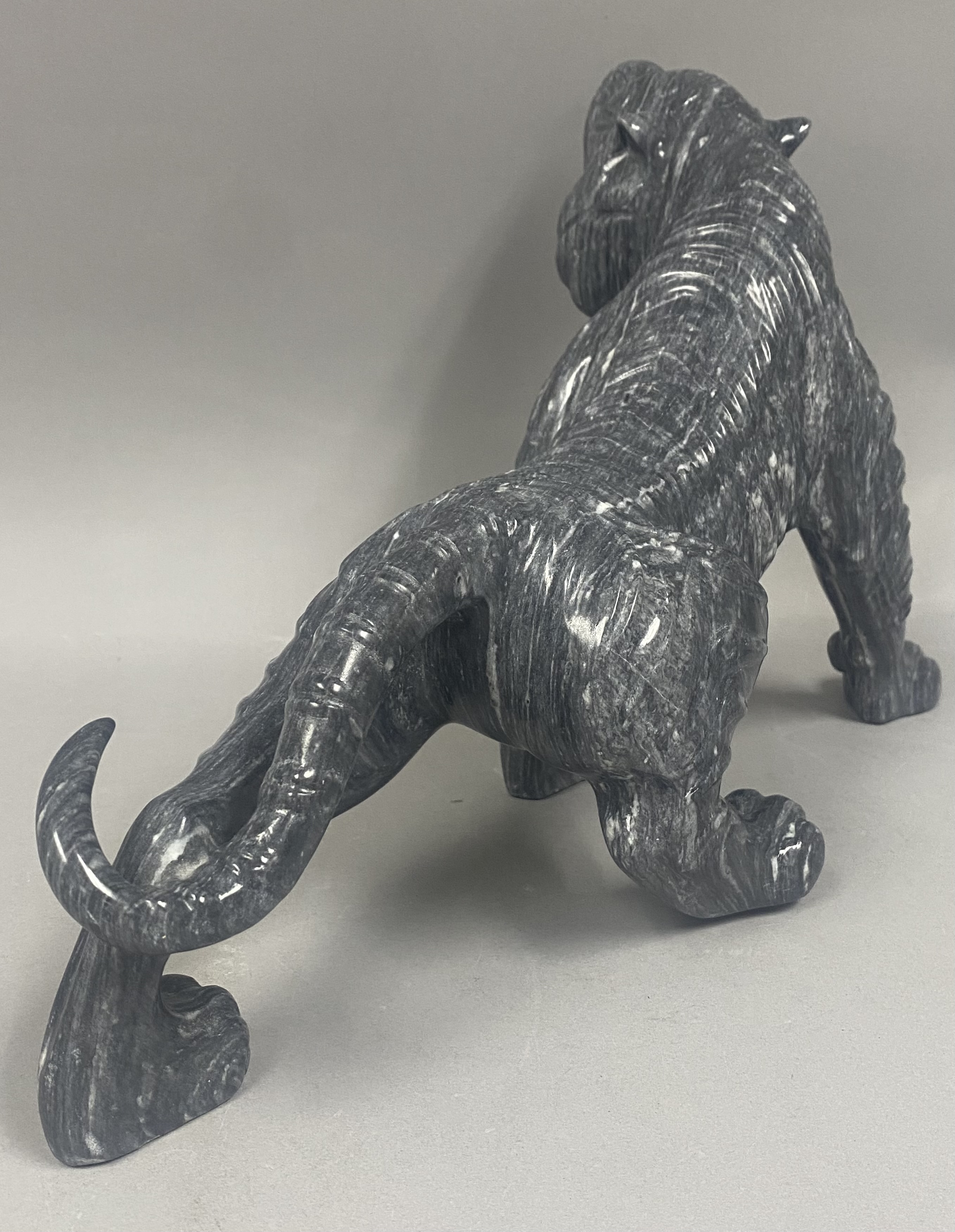 Large Carved Marbled Stone Roaring Tiger Sculpture