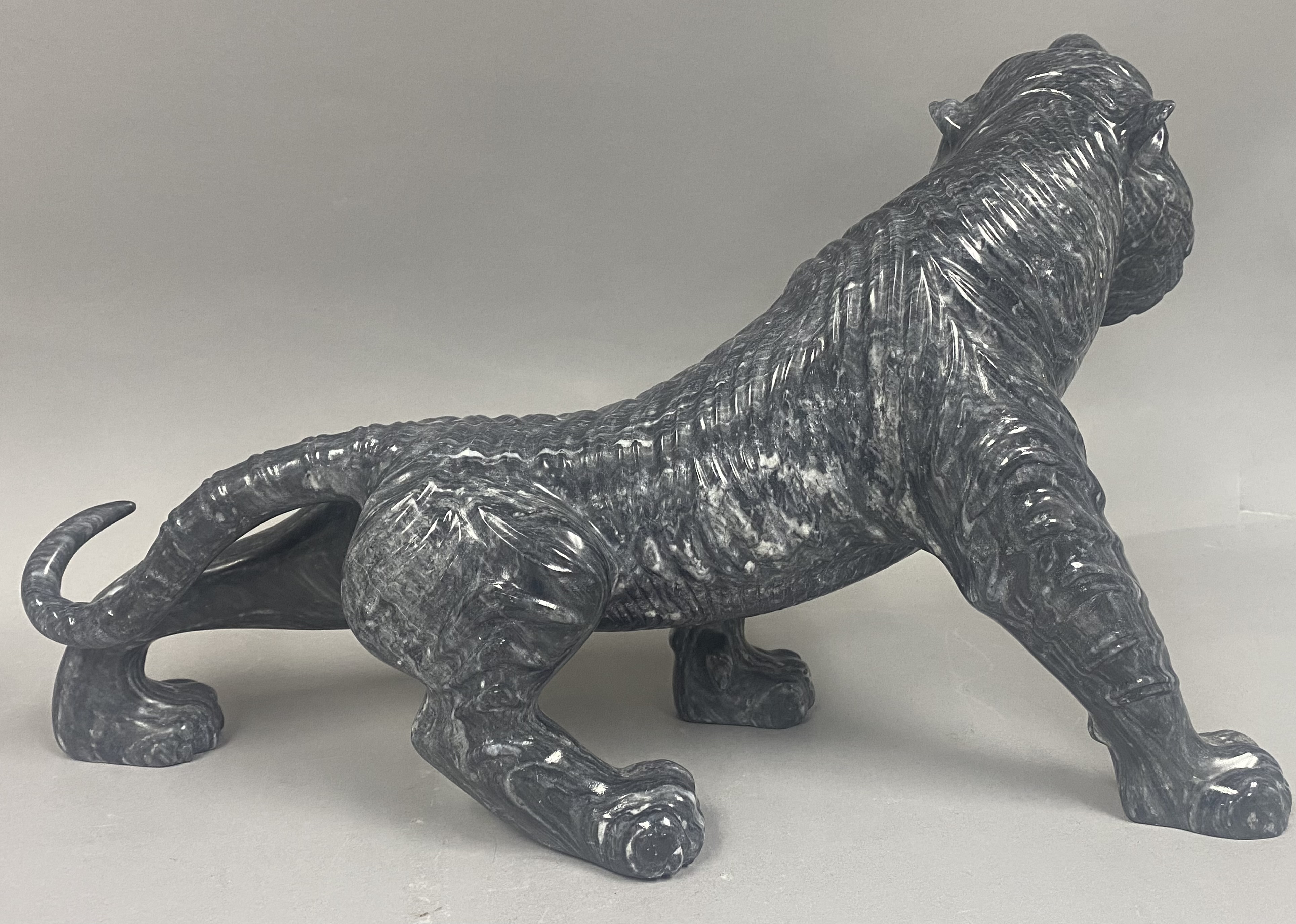 Large Carved Marbled Stone Roaring Tiger Sculpture