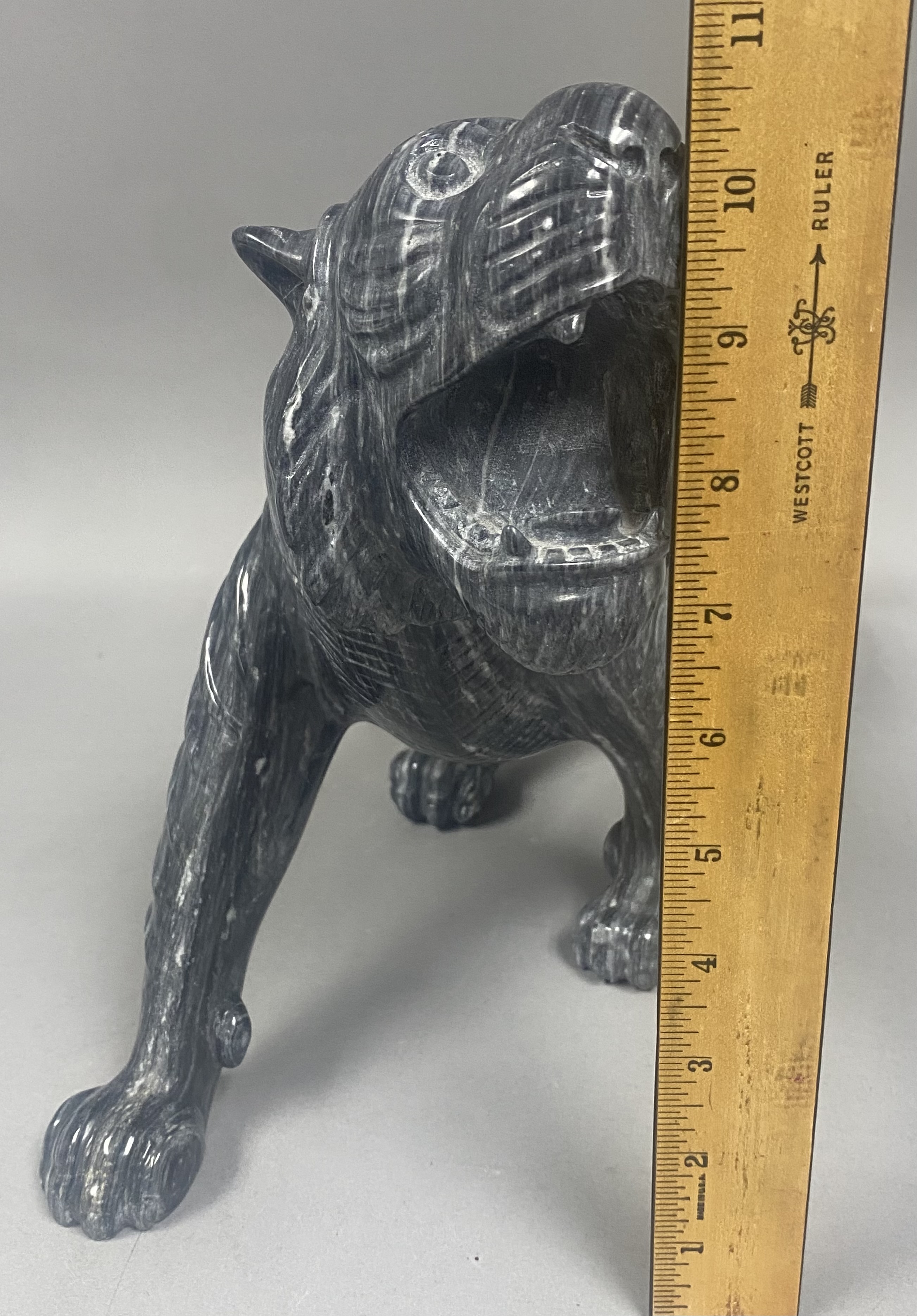 Large Carved Marbled Stone Roaring Tiger Sculpture