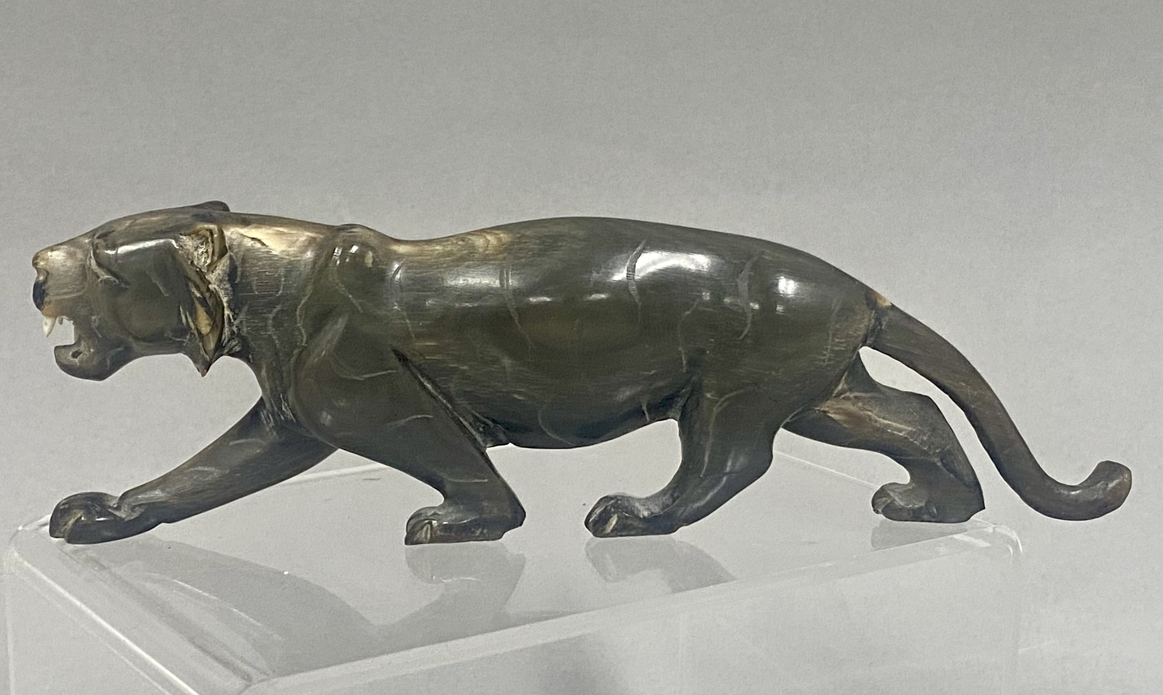 Buffalo Horn Prowling Tiger Sculpture