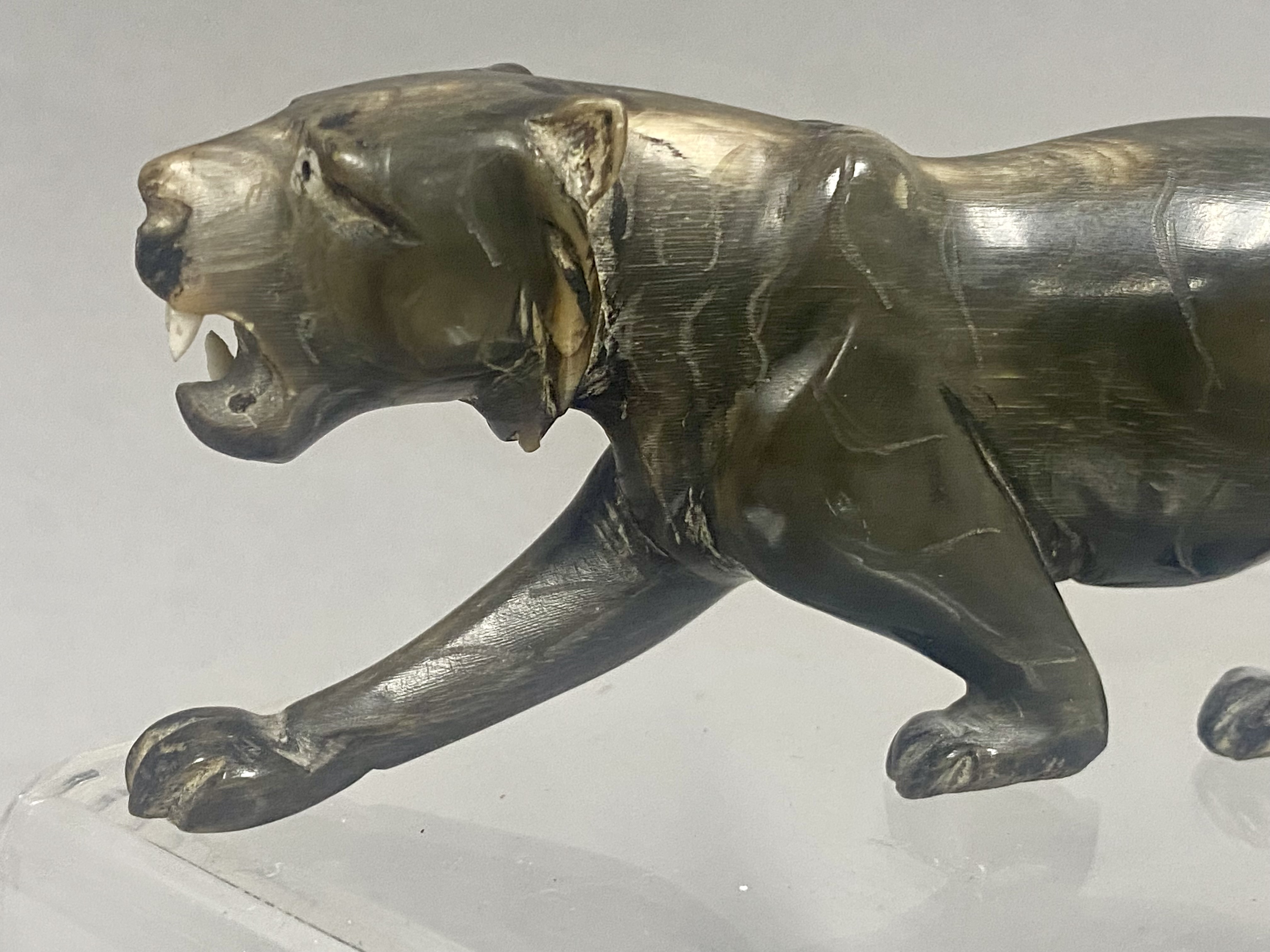 Buffalo Horn Prowling Tiger Sculpture