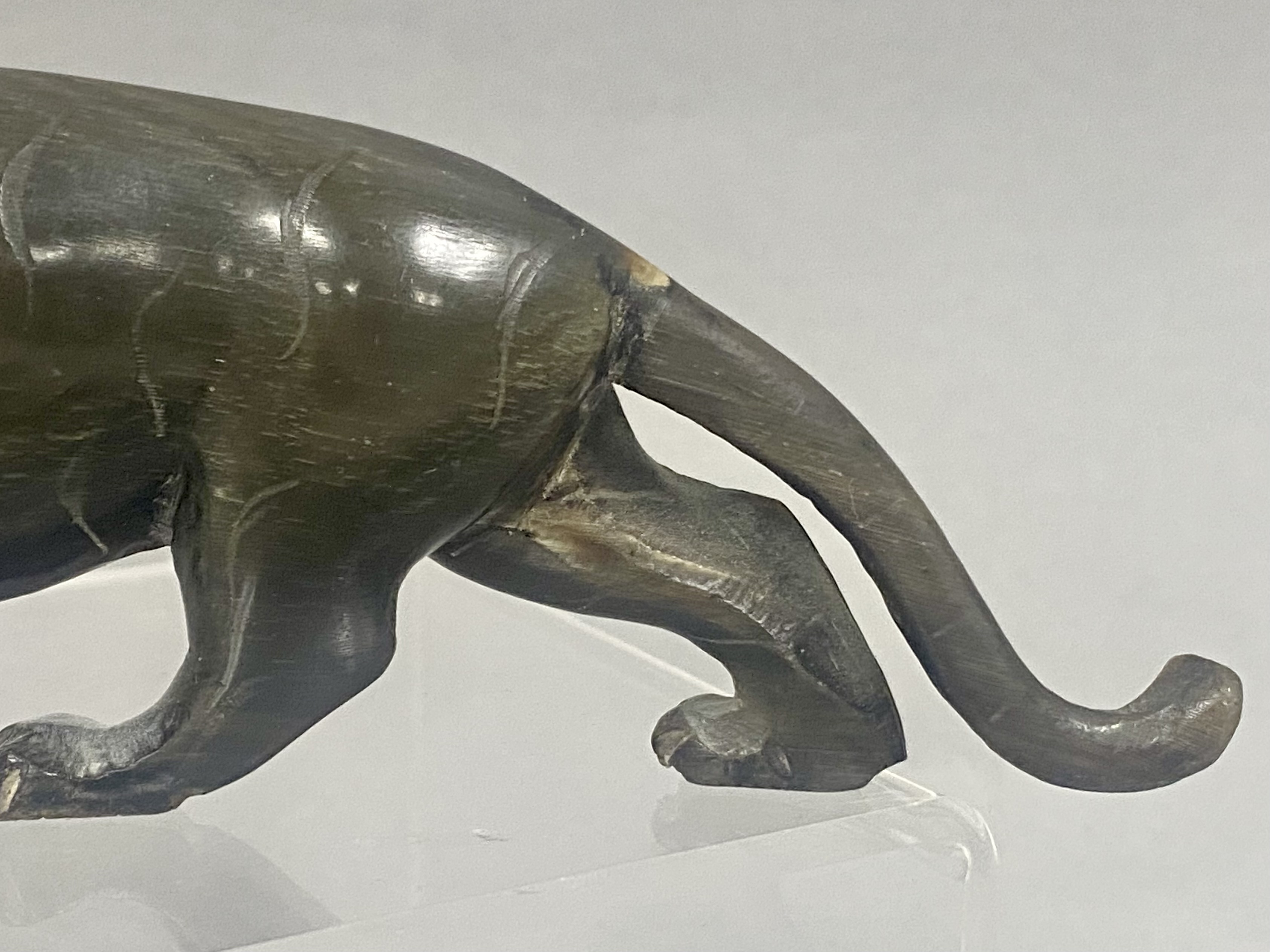 Buffalo Horn Prowling Tiger Sculpture