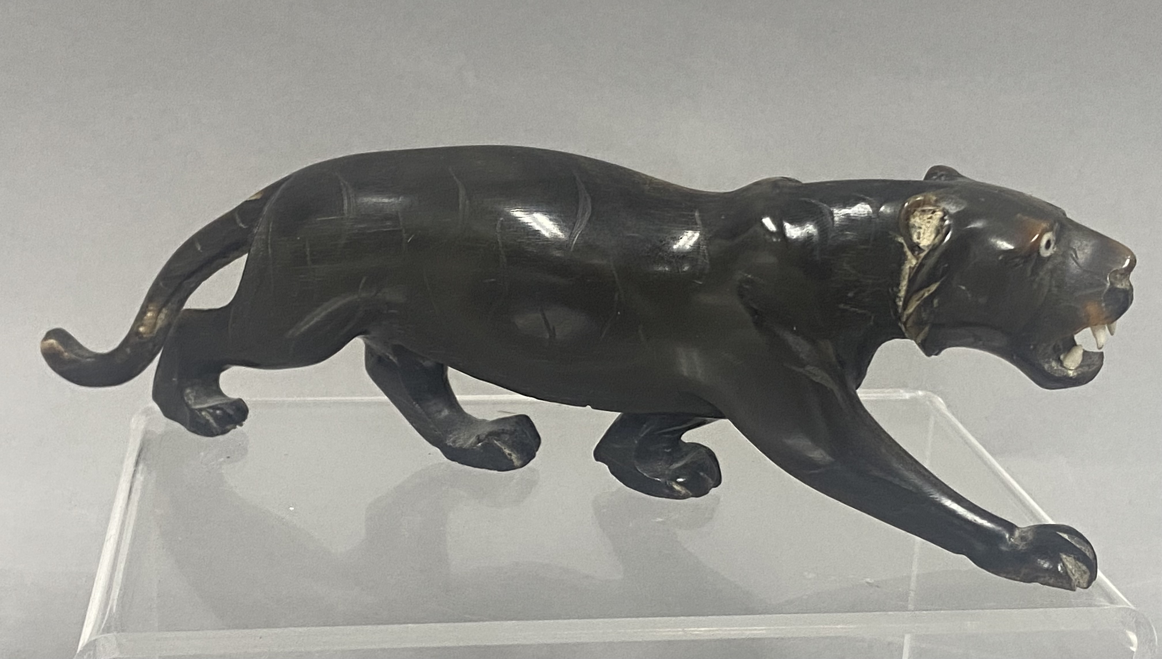 Buffalo Horn Prowling Tiger Sculpture