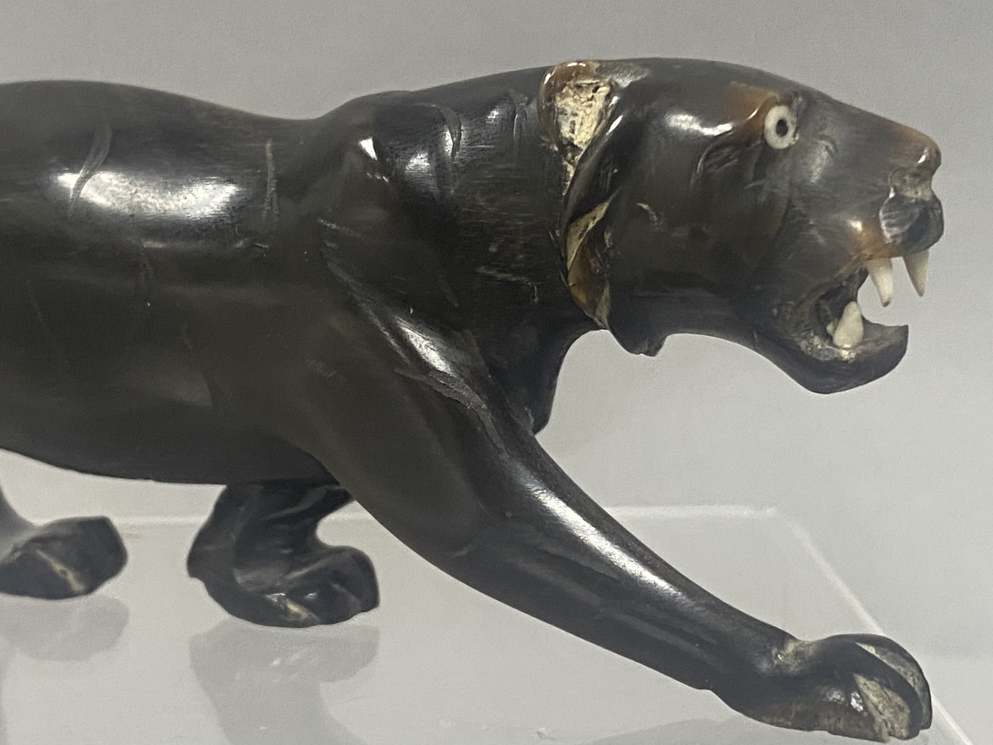 Buffalo Horn Prowling Tiger Sculpture
