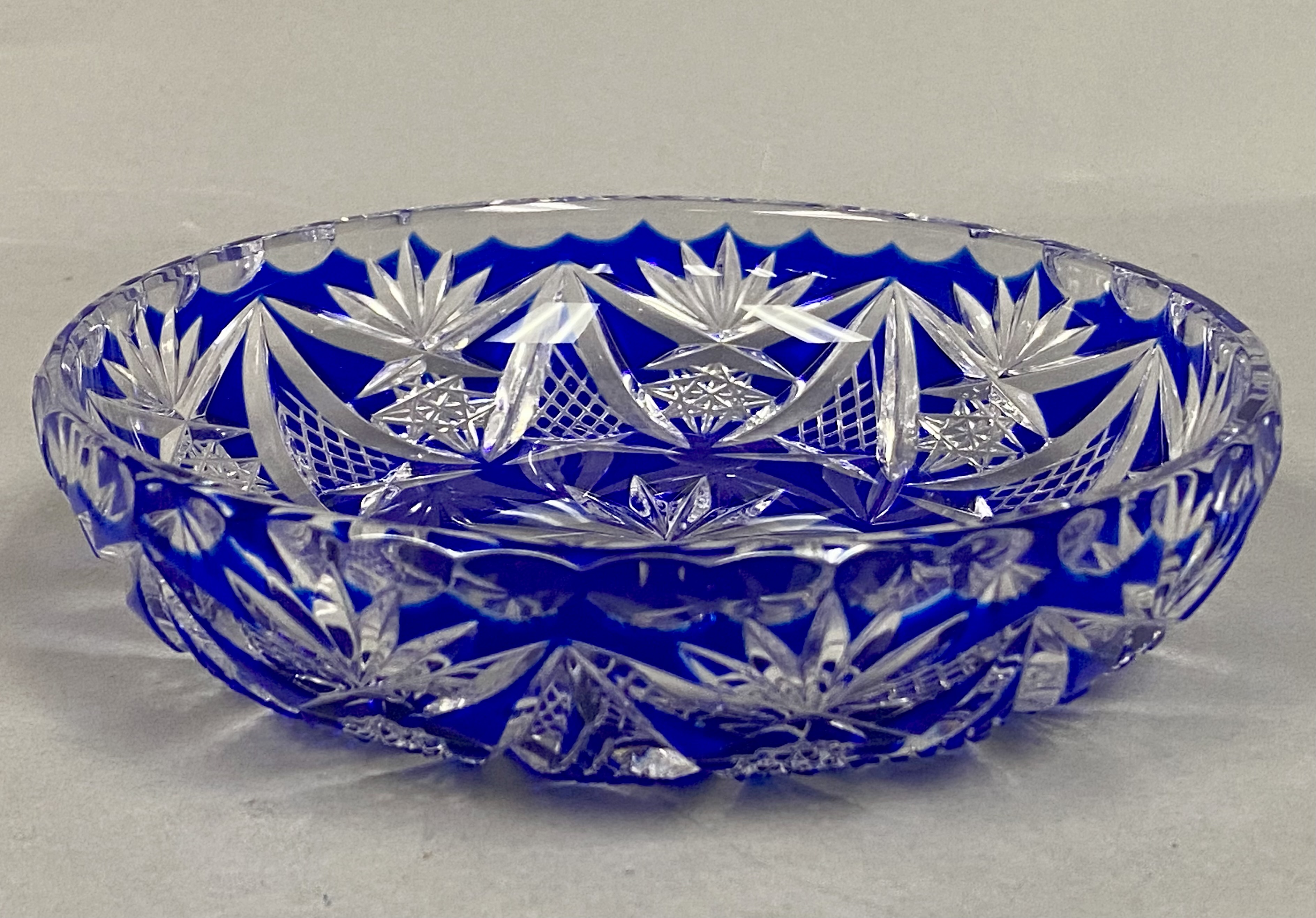 Cobalt Blue Cut-to-Clear Crystal Bowl