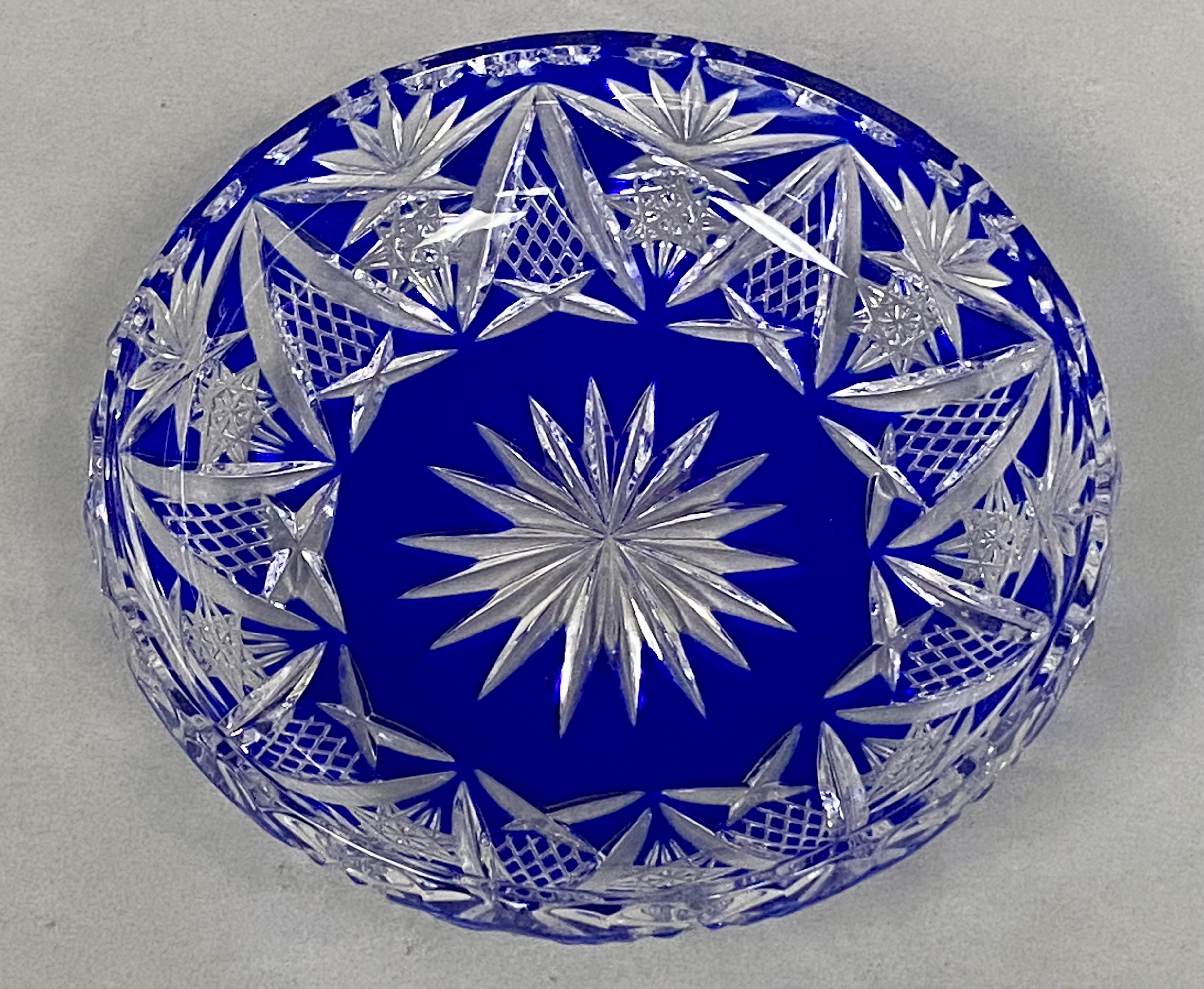 Cobalt Blue Cut-to-Clear Crystal Bowl