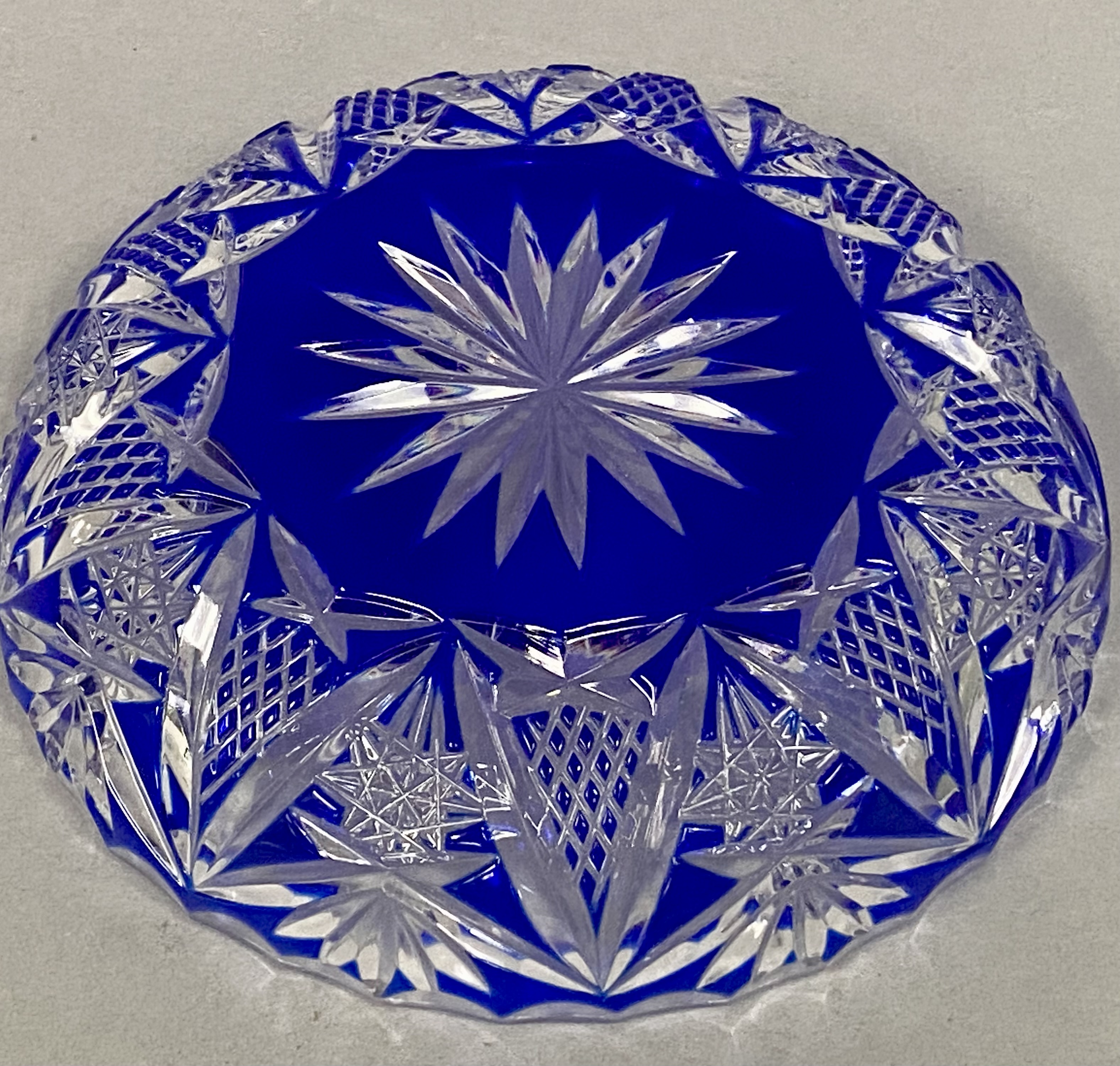 Cobalt Blue Cut-to-Clear Crystal Bowl
