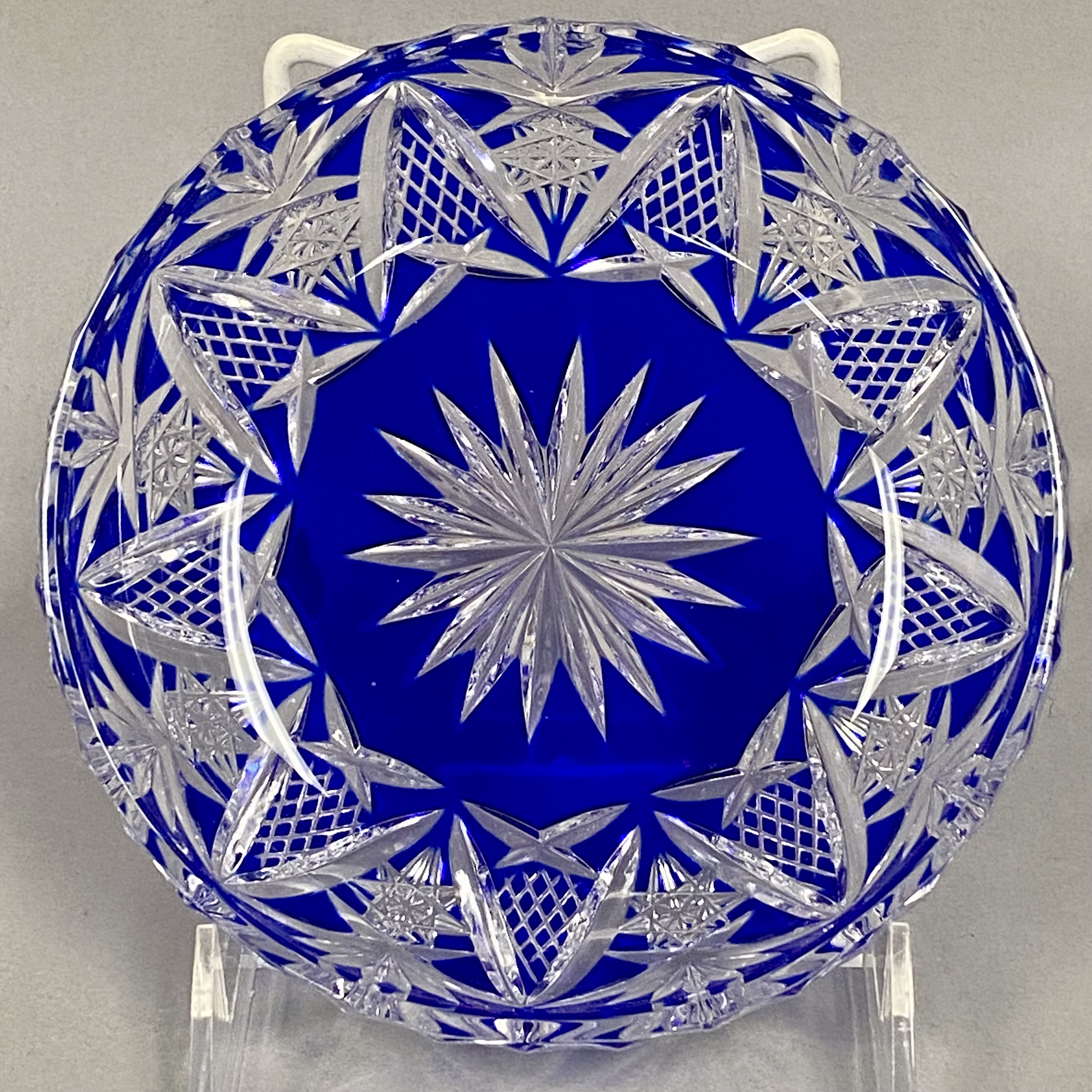 Cobalt Blue Cut-to-Clear Crystal Bowl