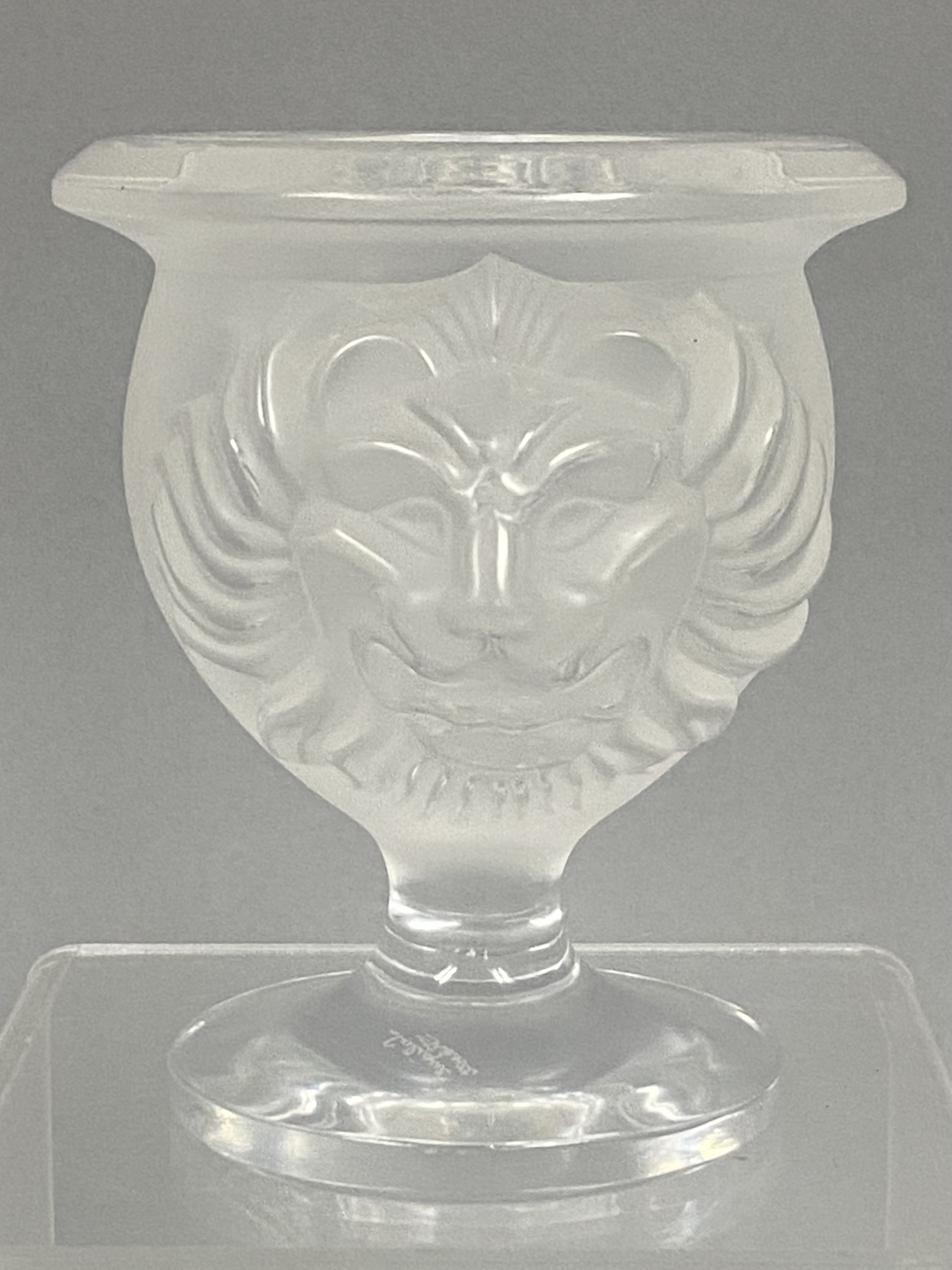 Lalique Tete De Lion Frosted Crystal Vase