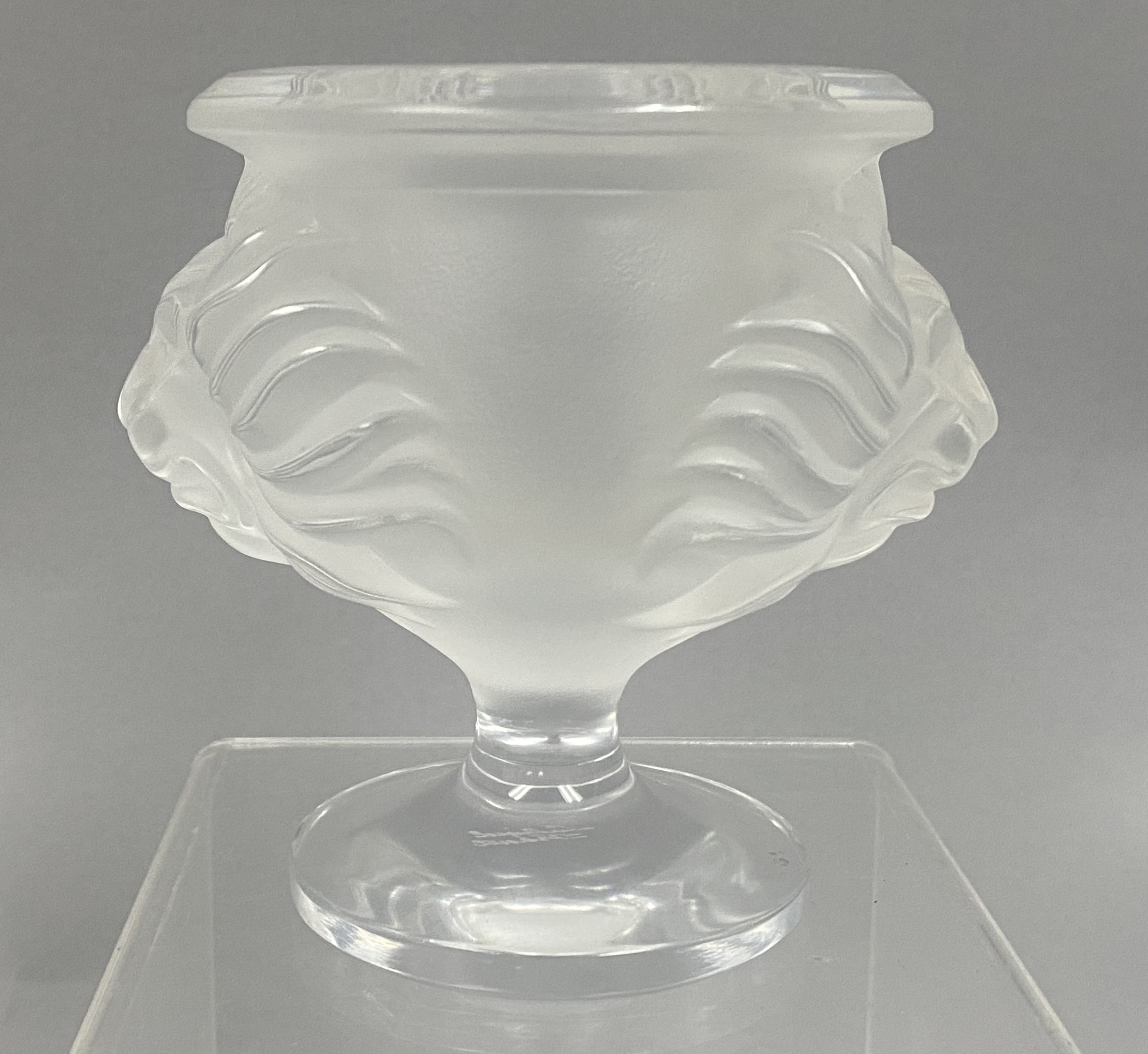 Lalique Tete De Lion Frosted Crystal Vase
