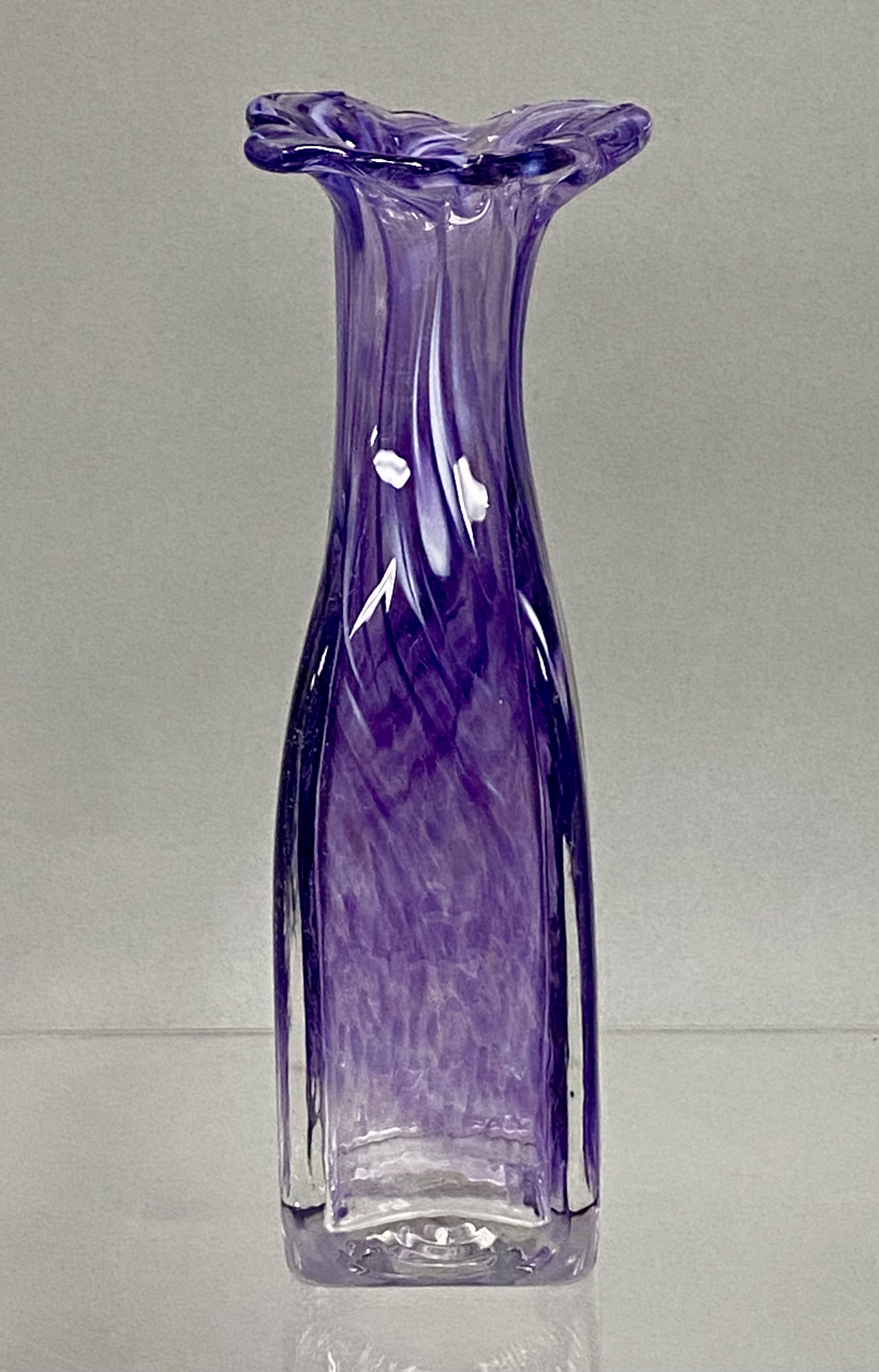 Amethyst and White Swirled Studio Art Glass Vase