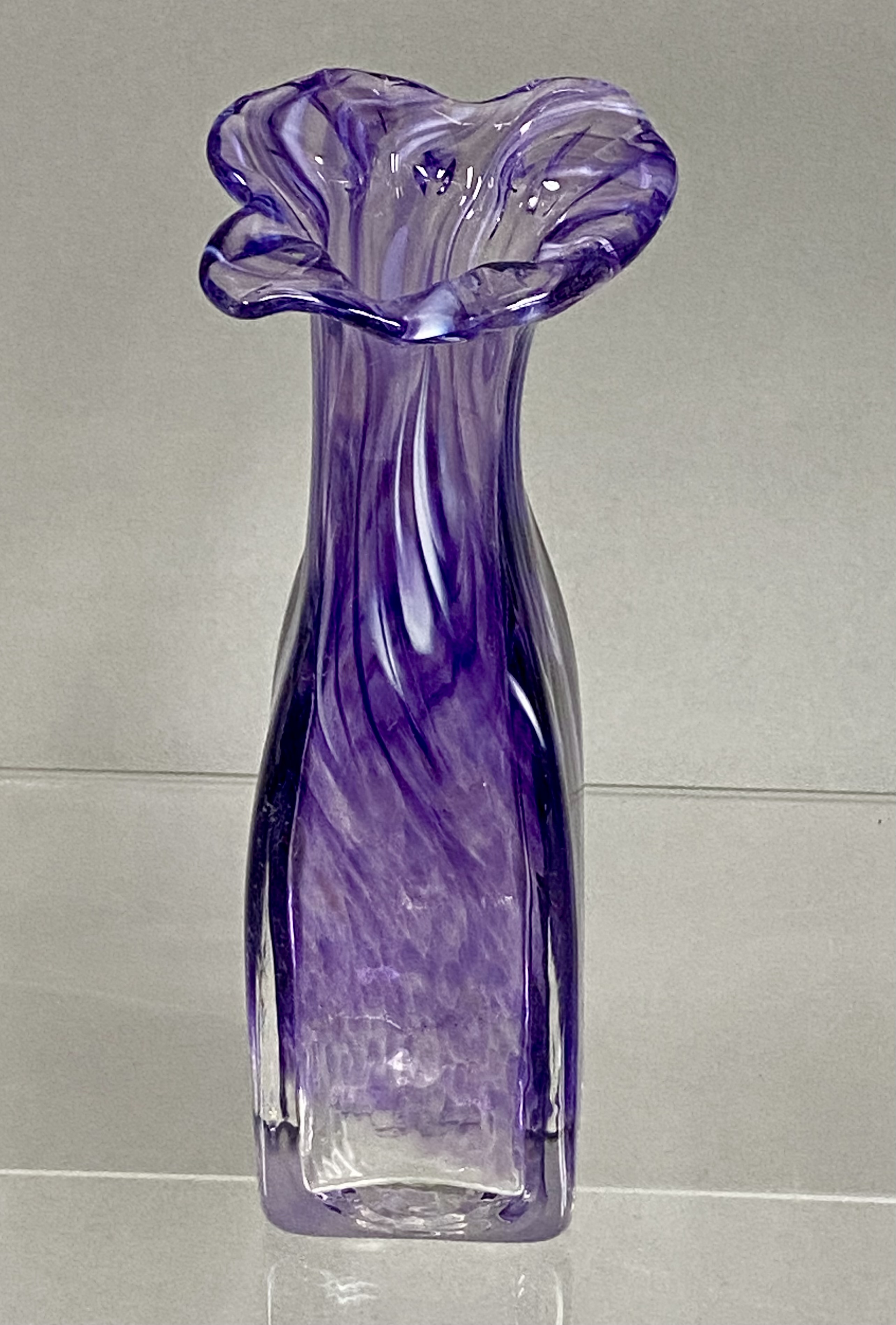 Amethyst and White Swirled Studio Art Glass Vase