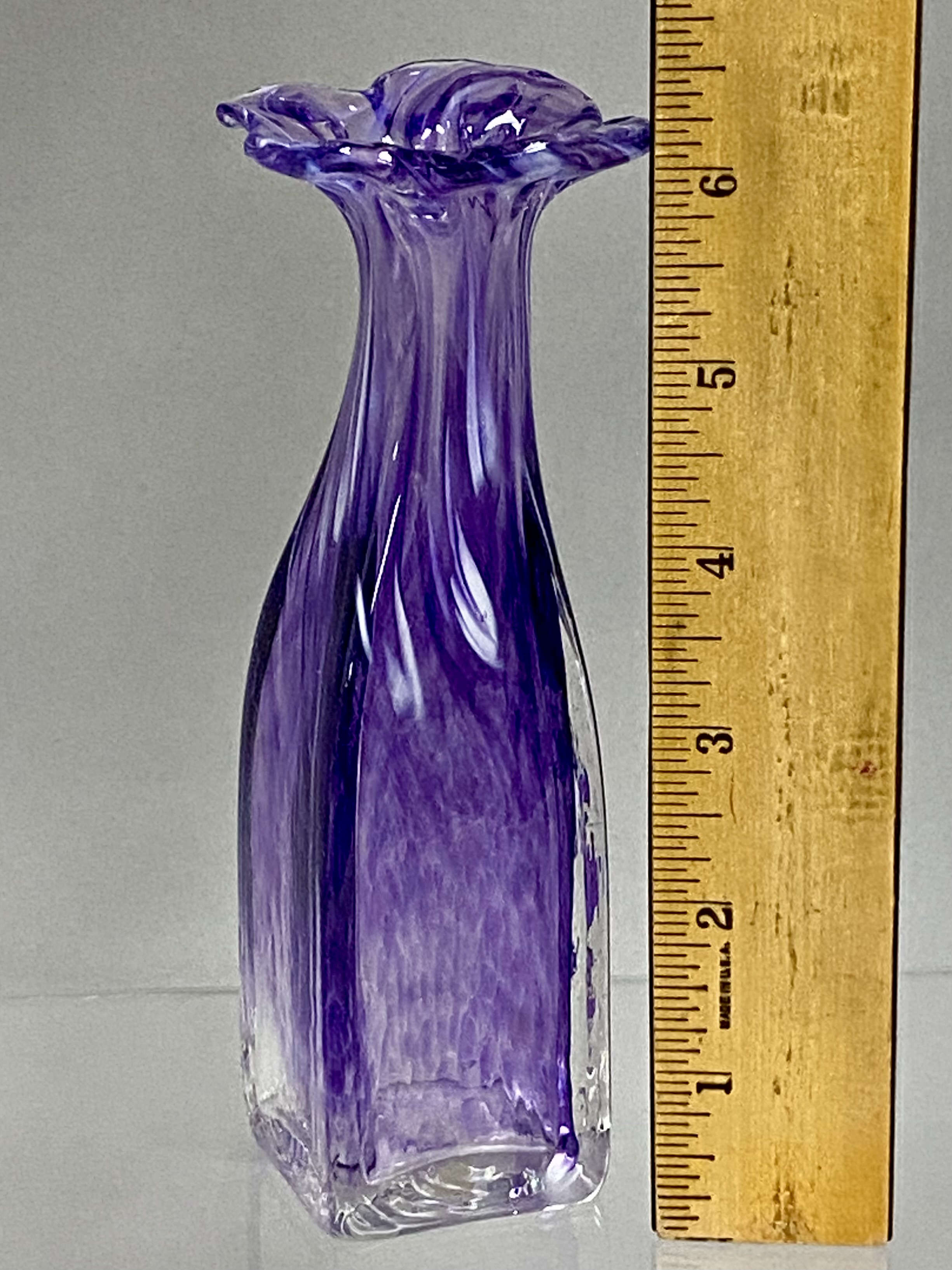 Amethyst and White Swirled Studio Art Glass Vase