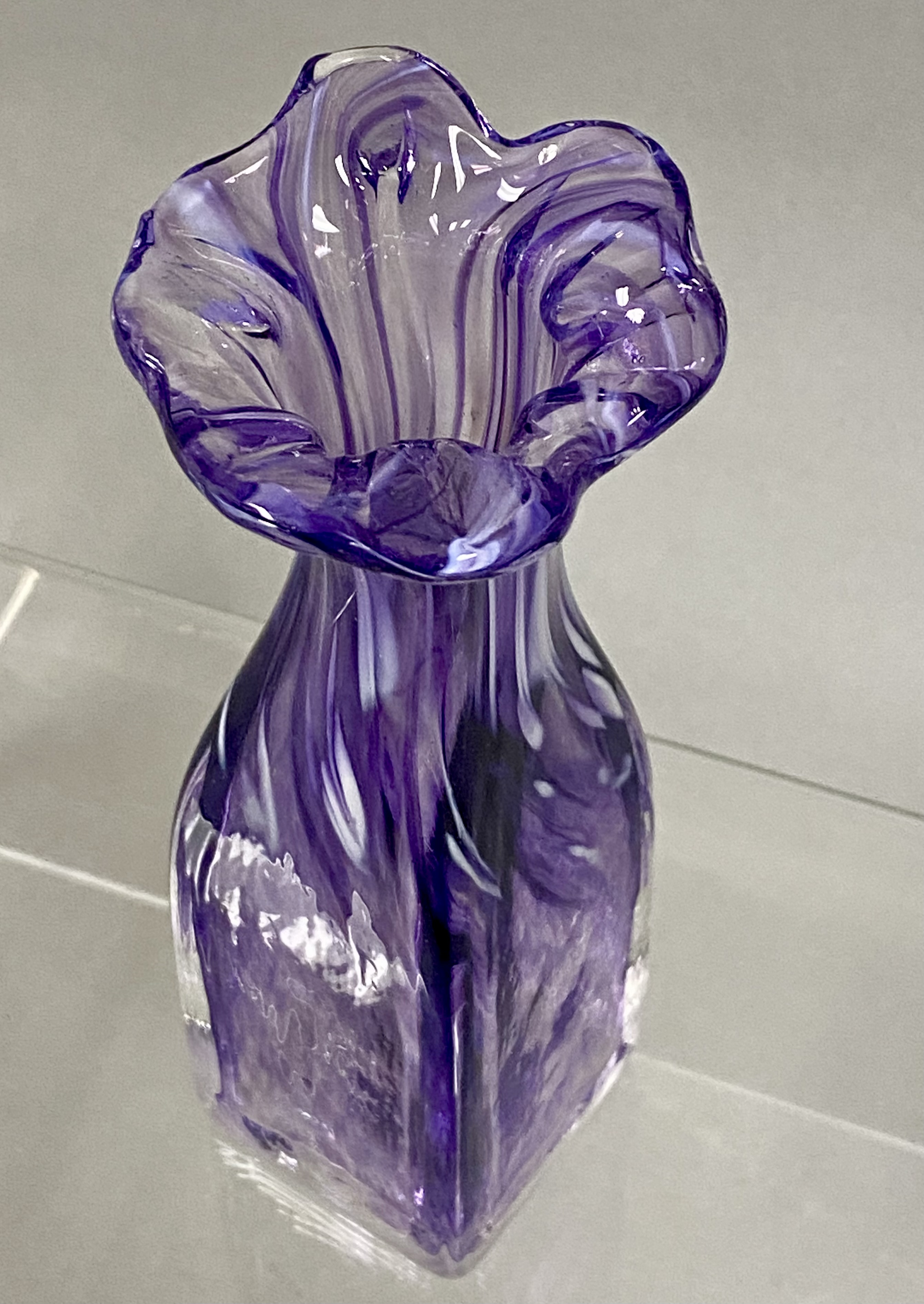 Amethyst and White Swirled Studio Art Glass Vase