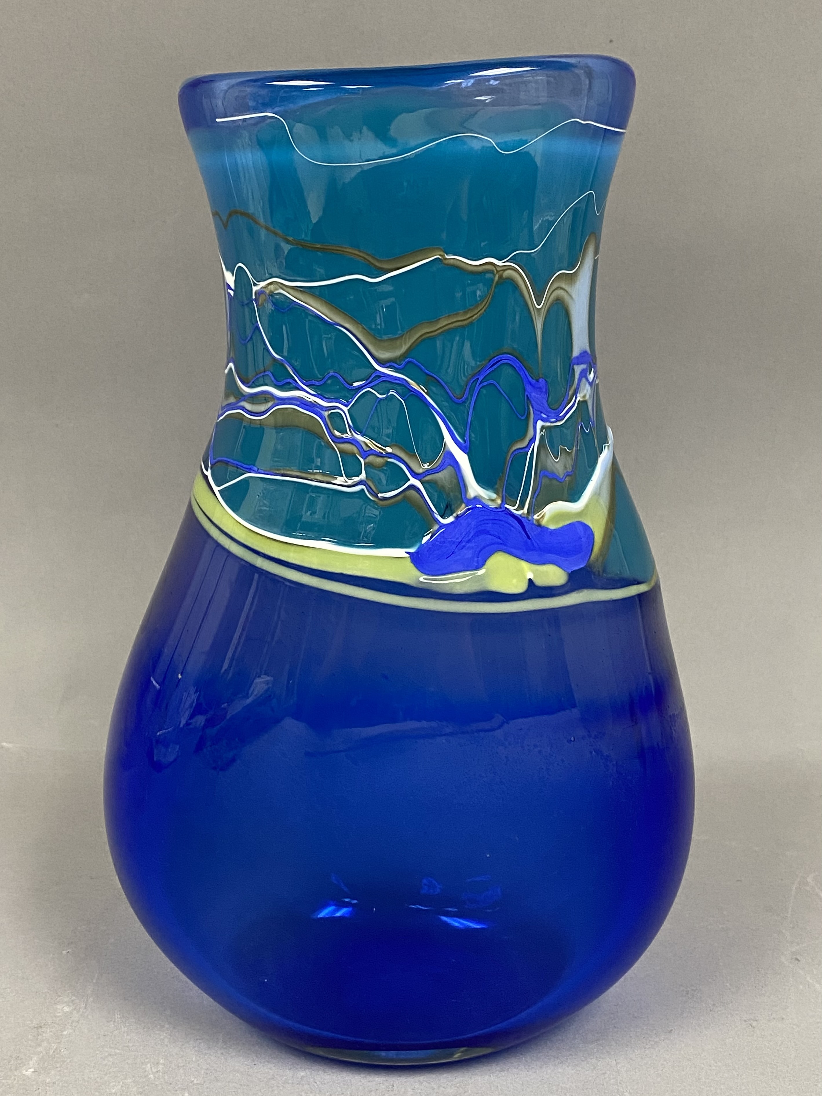 Sharon Kasha Earthglass Arts Signed Hand-Blown Art Glass Landscape Vase 1994