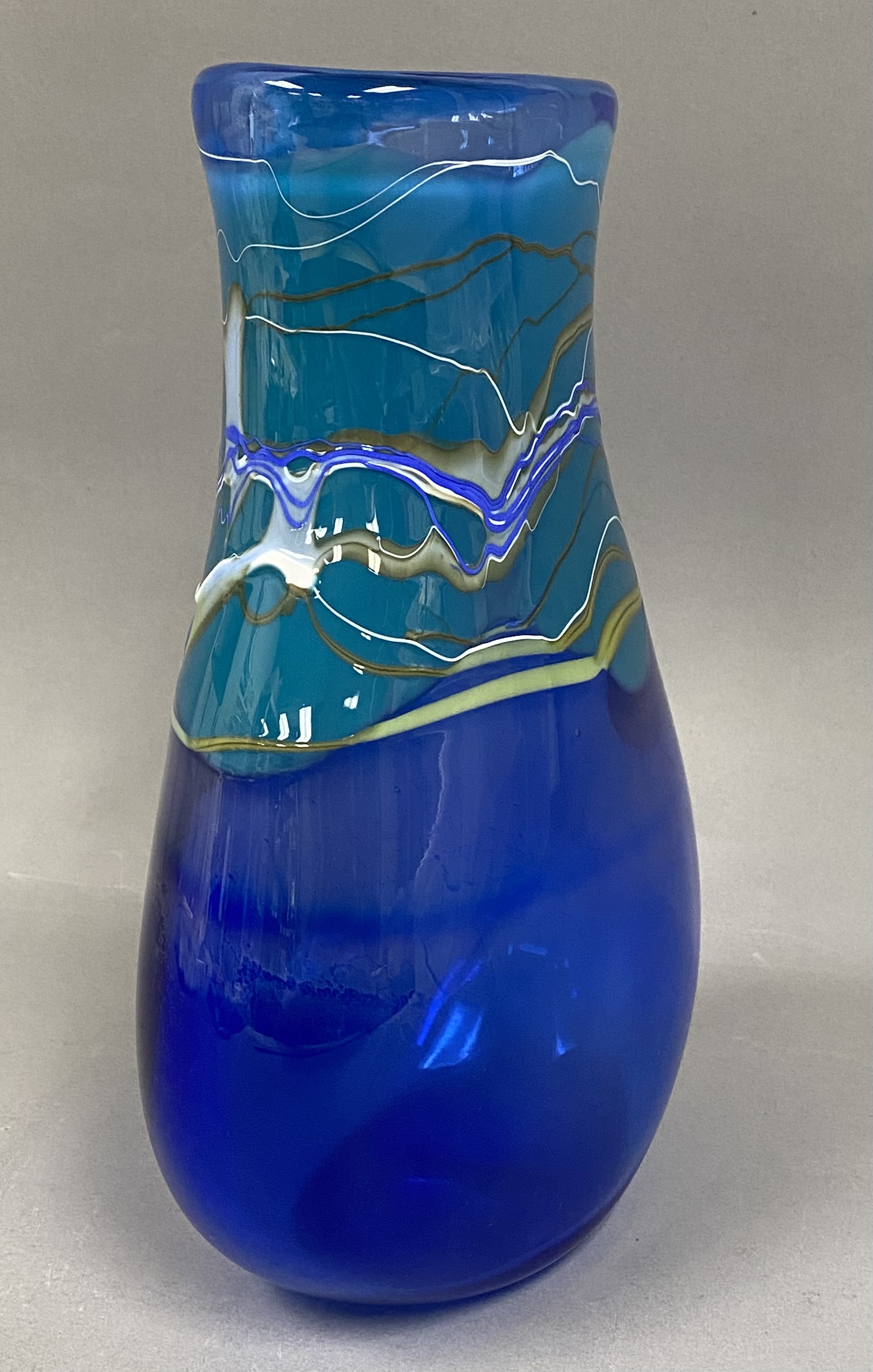 Sharon Kasha Earthglass Arts Signed Hand-Blown Art Glass Landscape Vase 1994