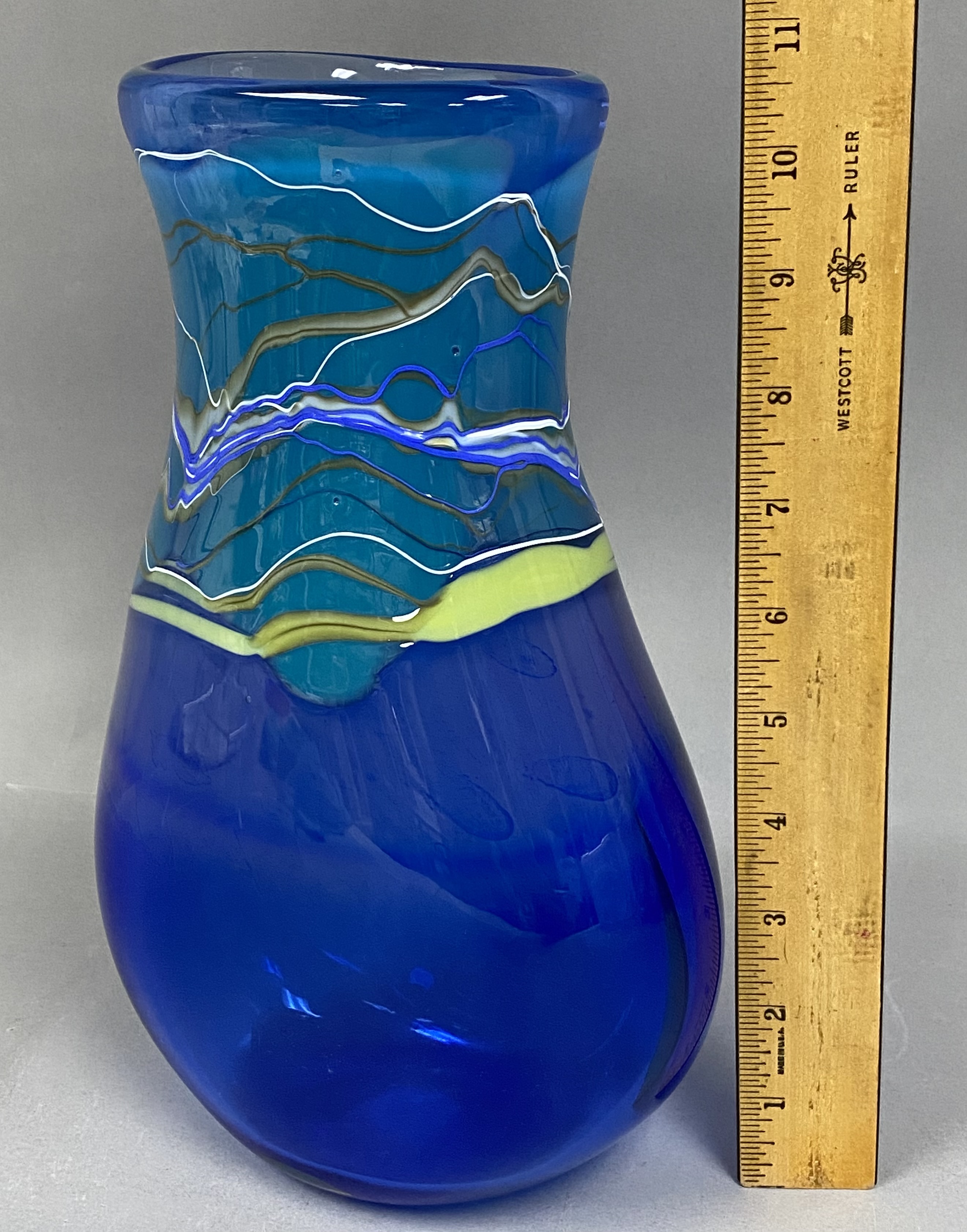 Sharon Kasha Earthglass Arts Signed Hand-Blown Art Glass Landscape Vase 1994