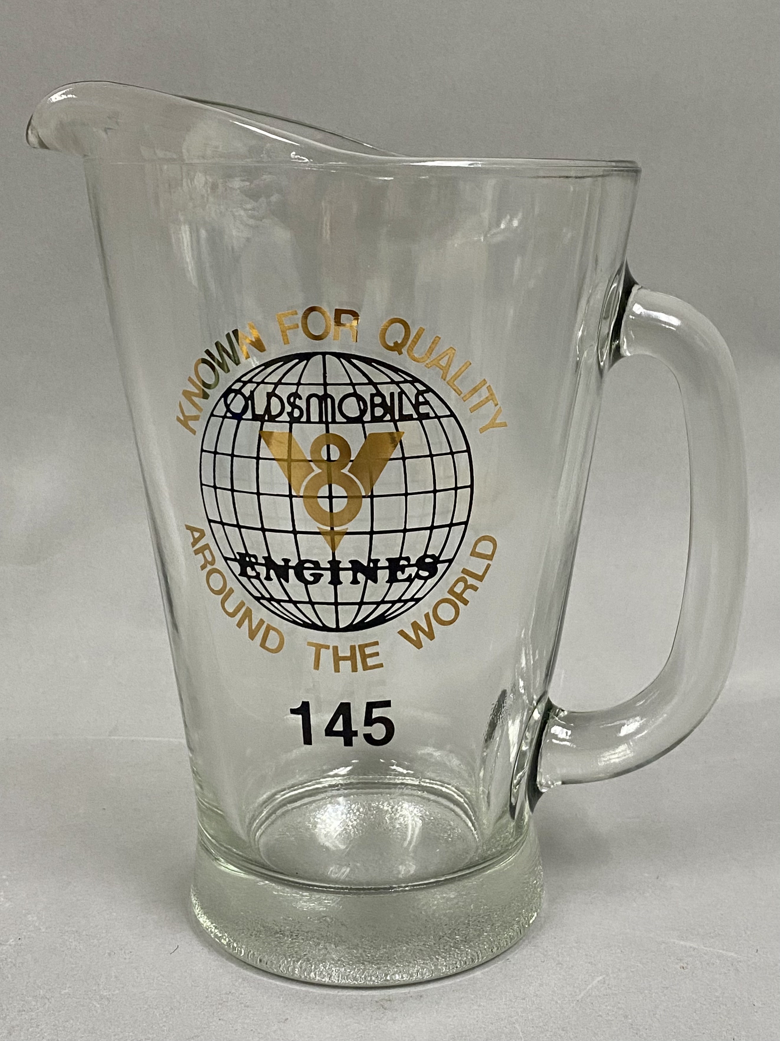Vintage Oldsmobile V8 Engines Glass Presentation Pitcher