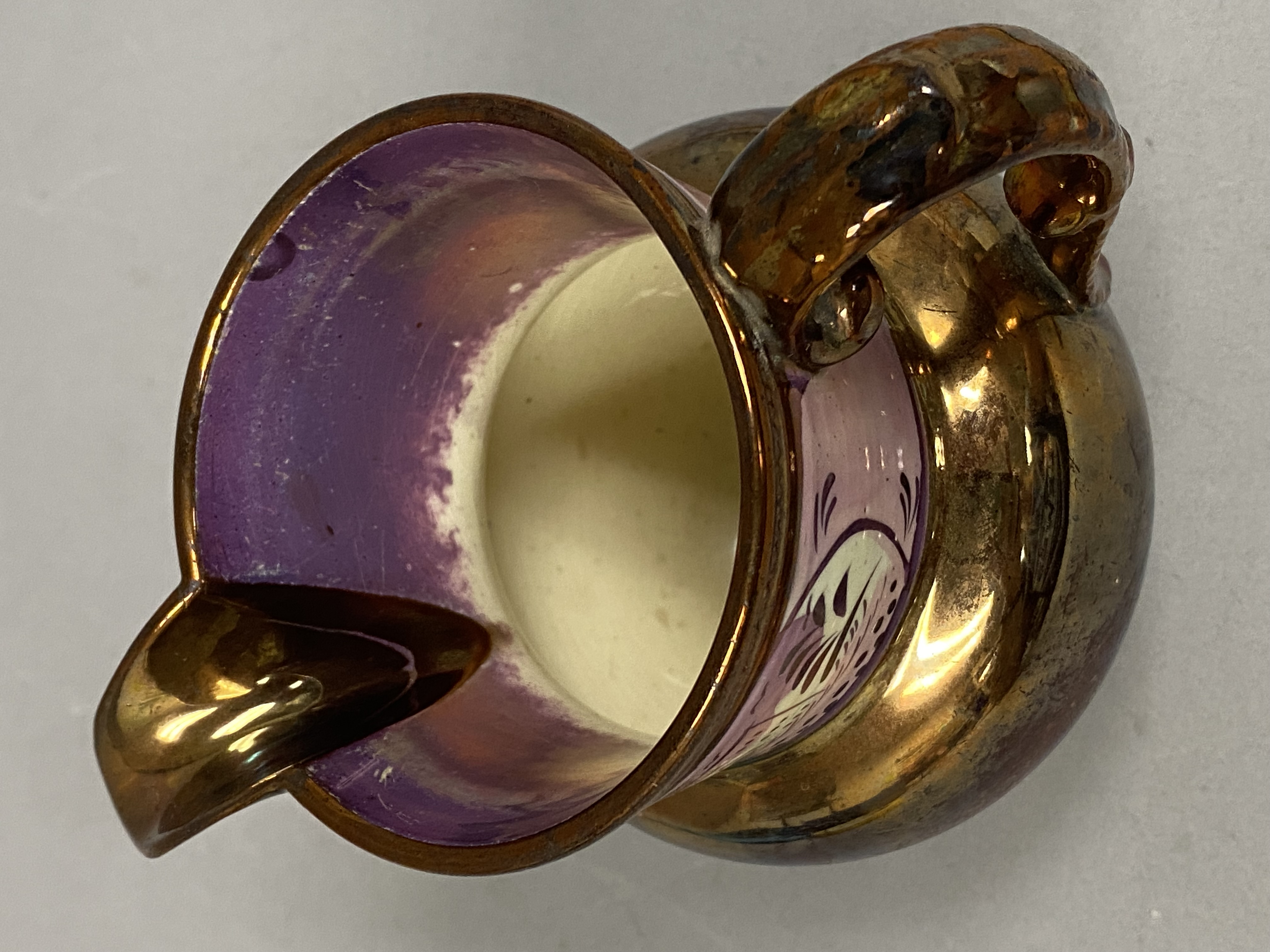 Staffordshire Pink & Copper Lusterware Ceramic Pitcher