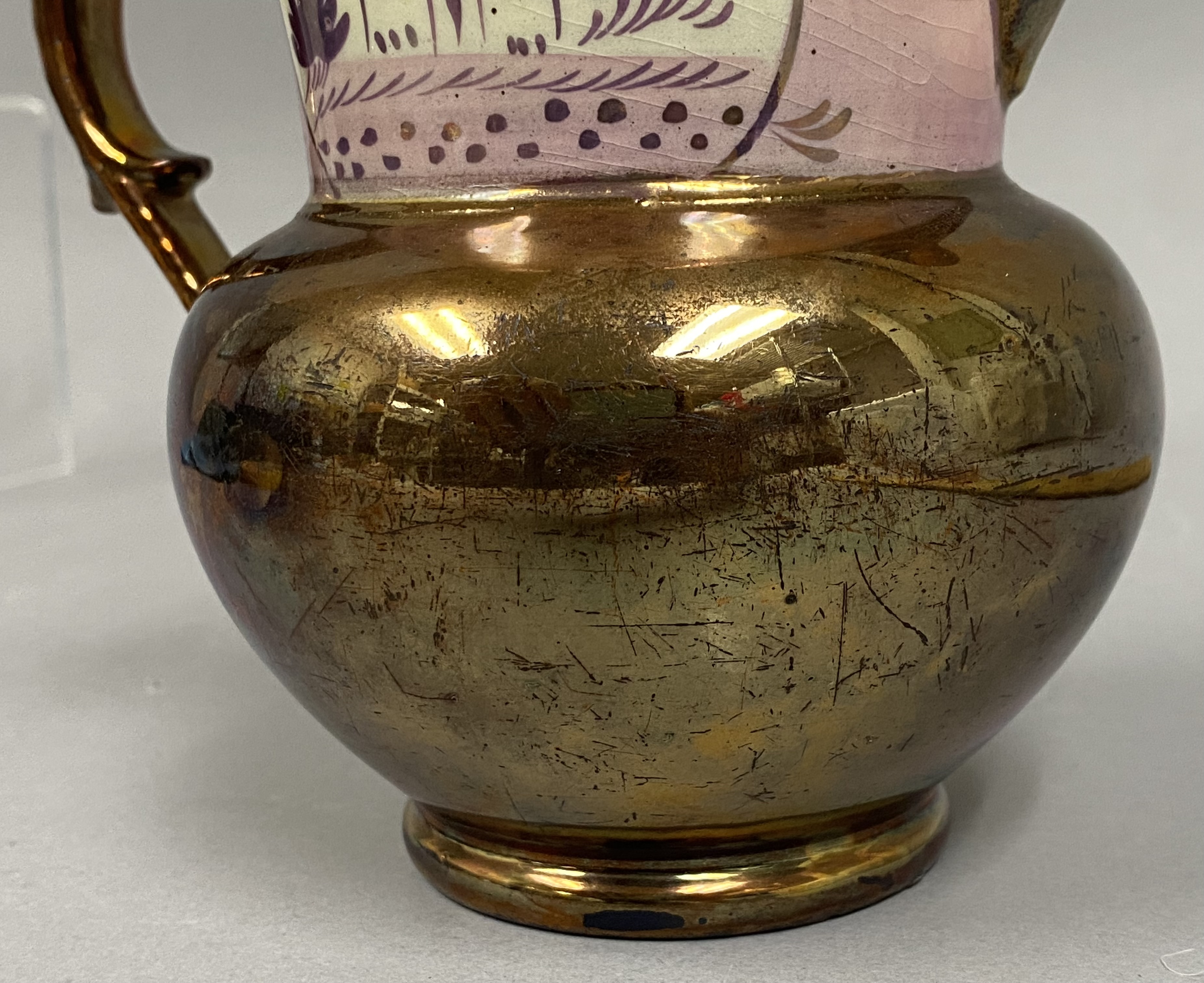 Staffordshire Pink & Copper Lusterware Ceramic Pitcher