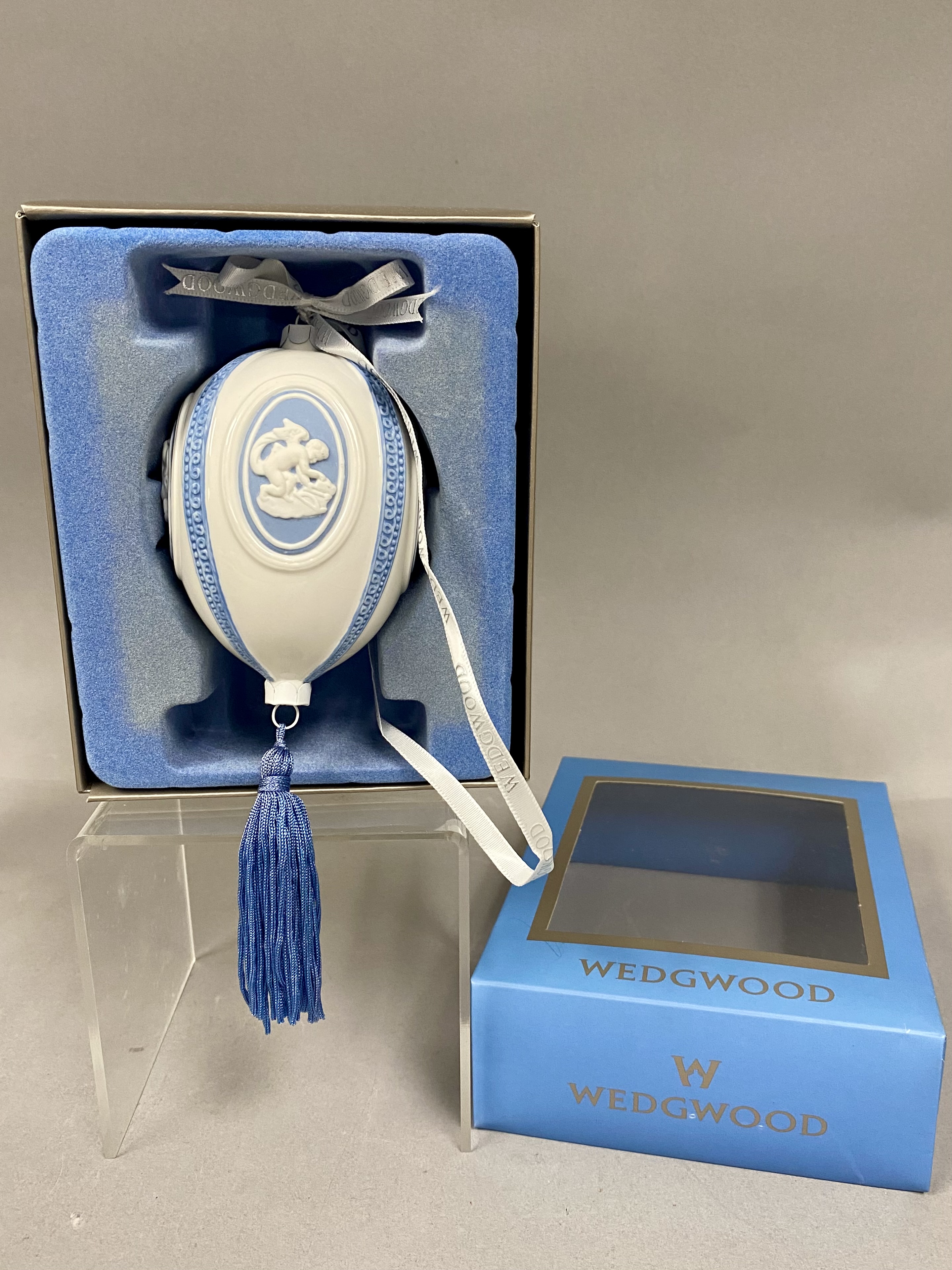 Rare Wedgwood Blue Jasperware Christmas Egg Ornament