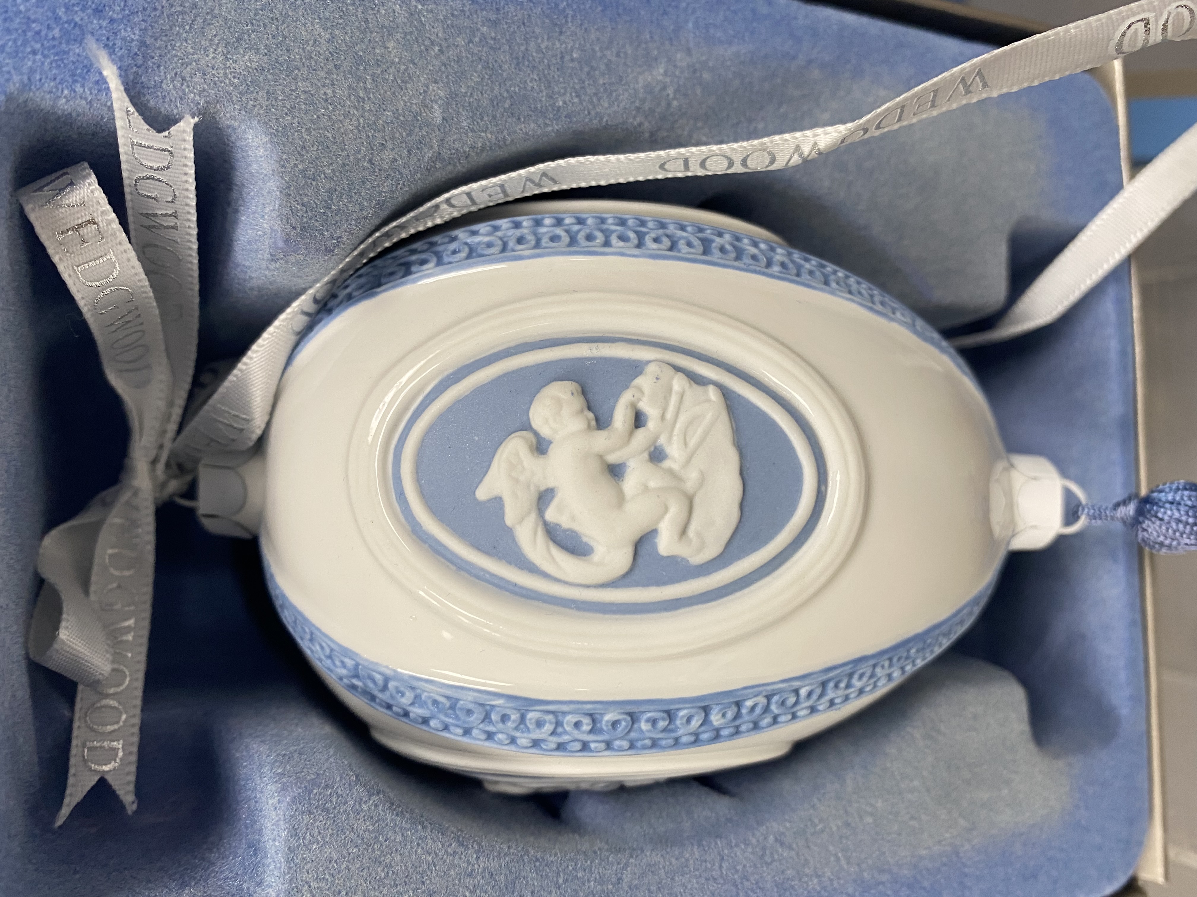 Rare Wedgwood Blue Jasperware Christmas Egg Ornament