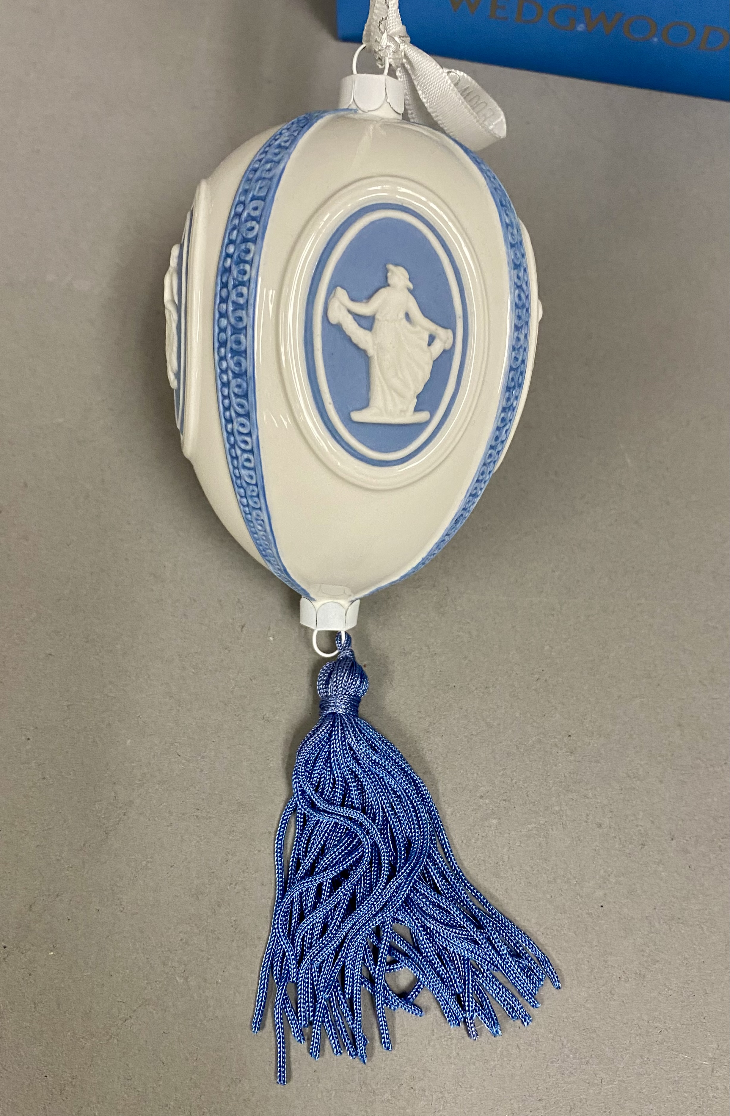 Rare Wedgwood Blue Jasperware Christmas Egg Ornament
