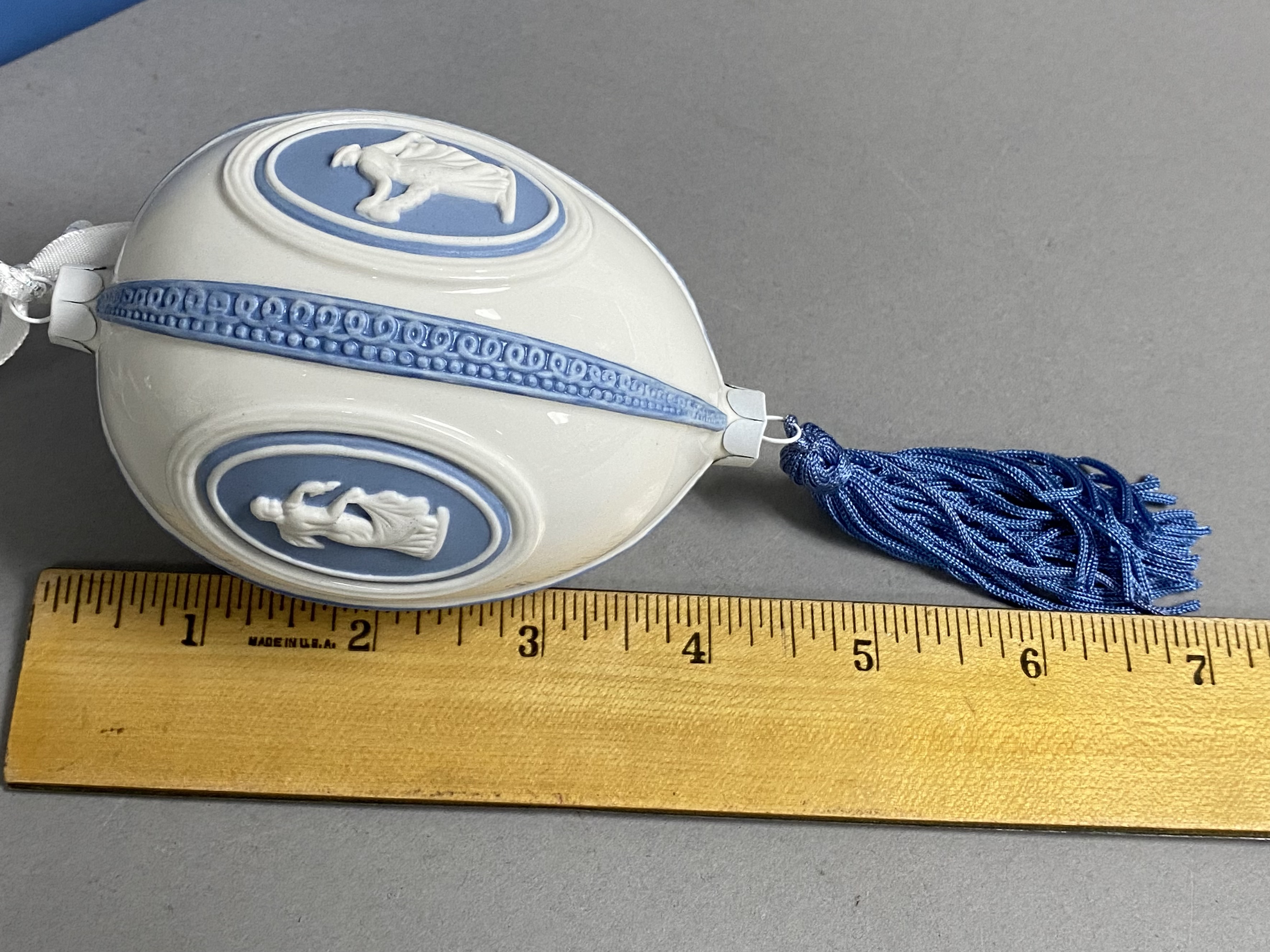Rare Wedgwood Blue Jasperware Christmas Egg Ornament
