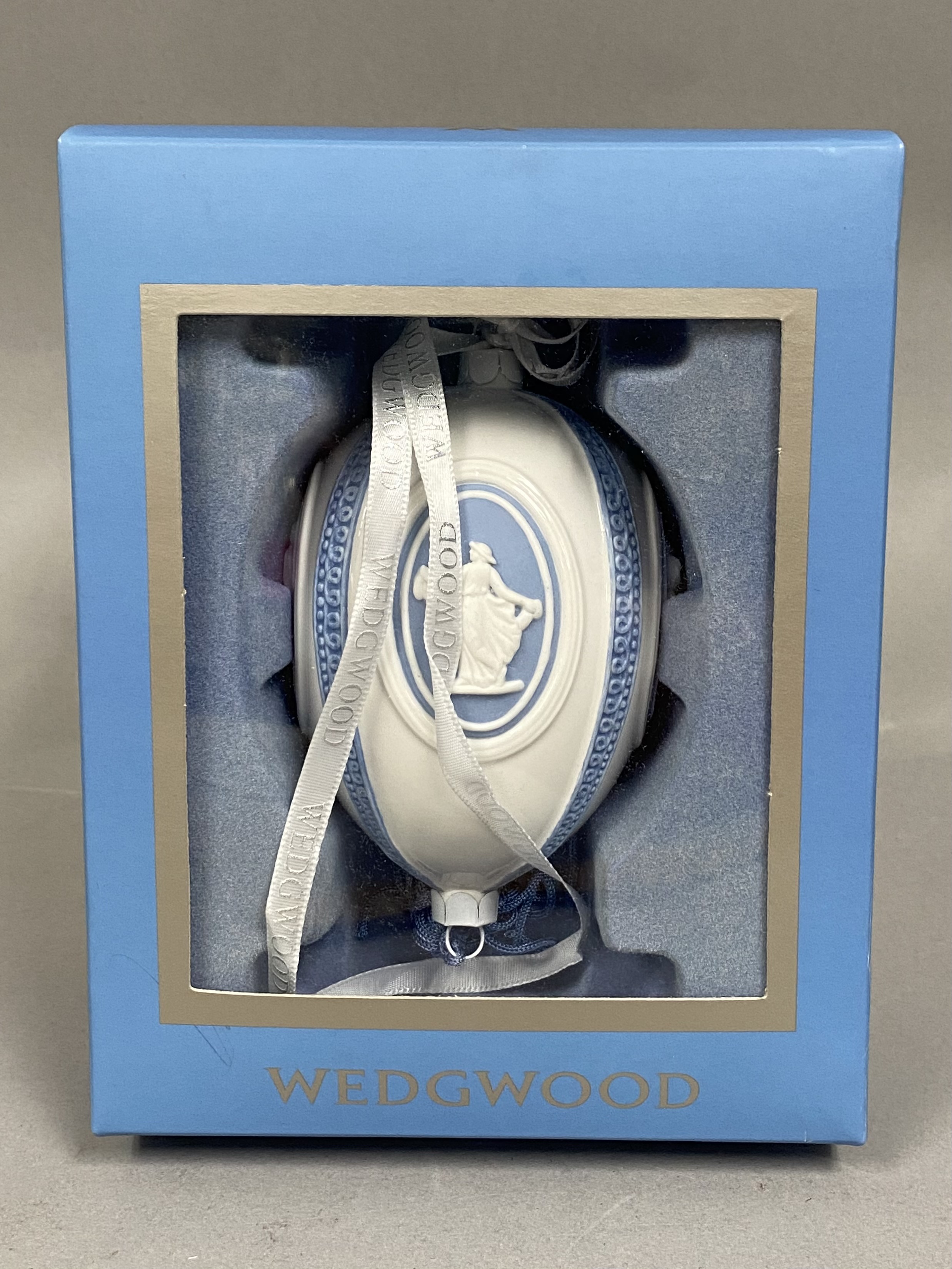 Rare Wedgwood Blue Jasperware Christmas Egg Ornament