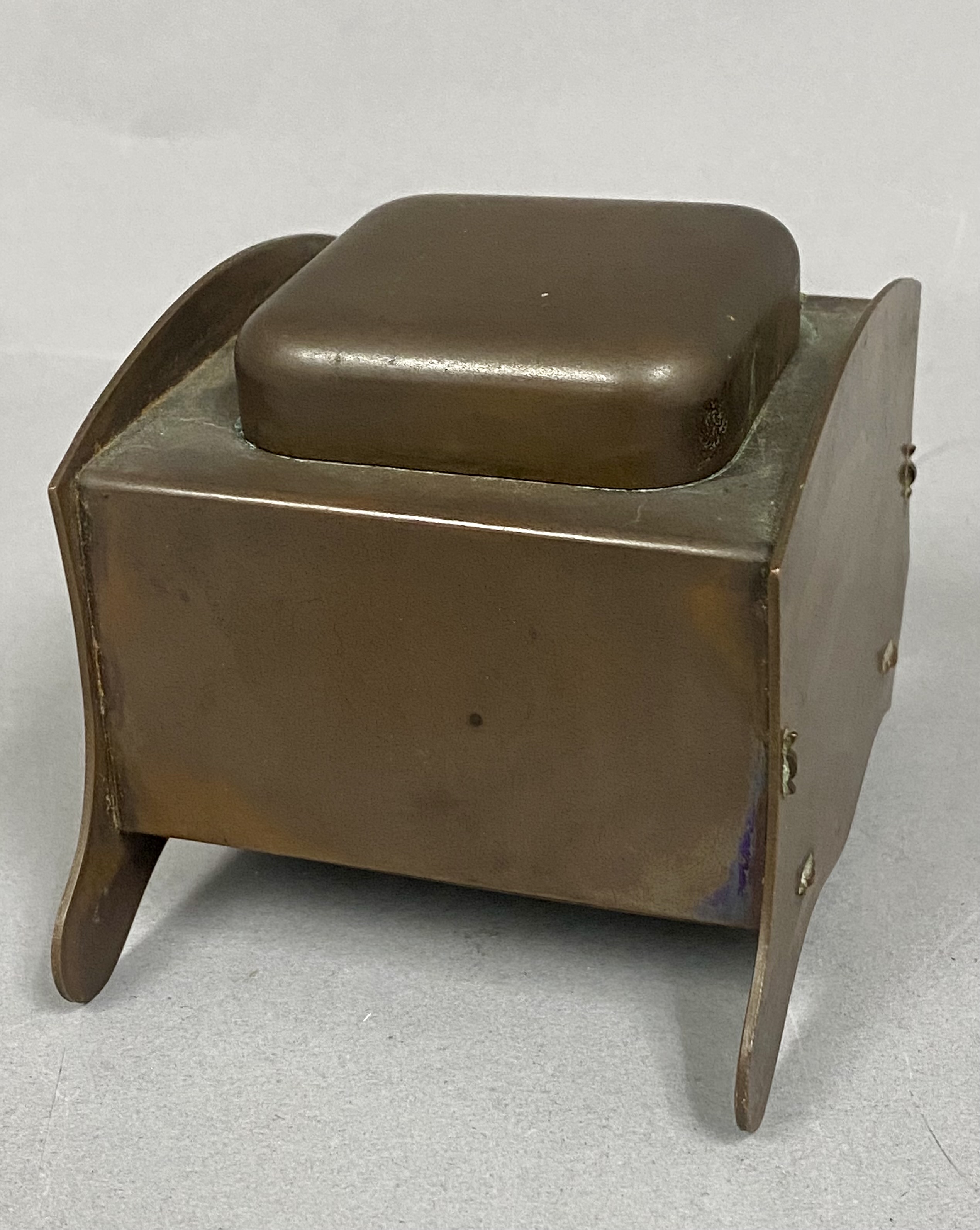 Arts & Crafts Copper Inkwell with Glass Insert