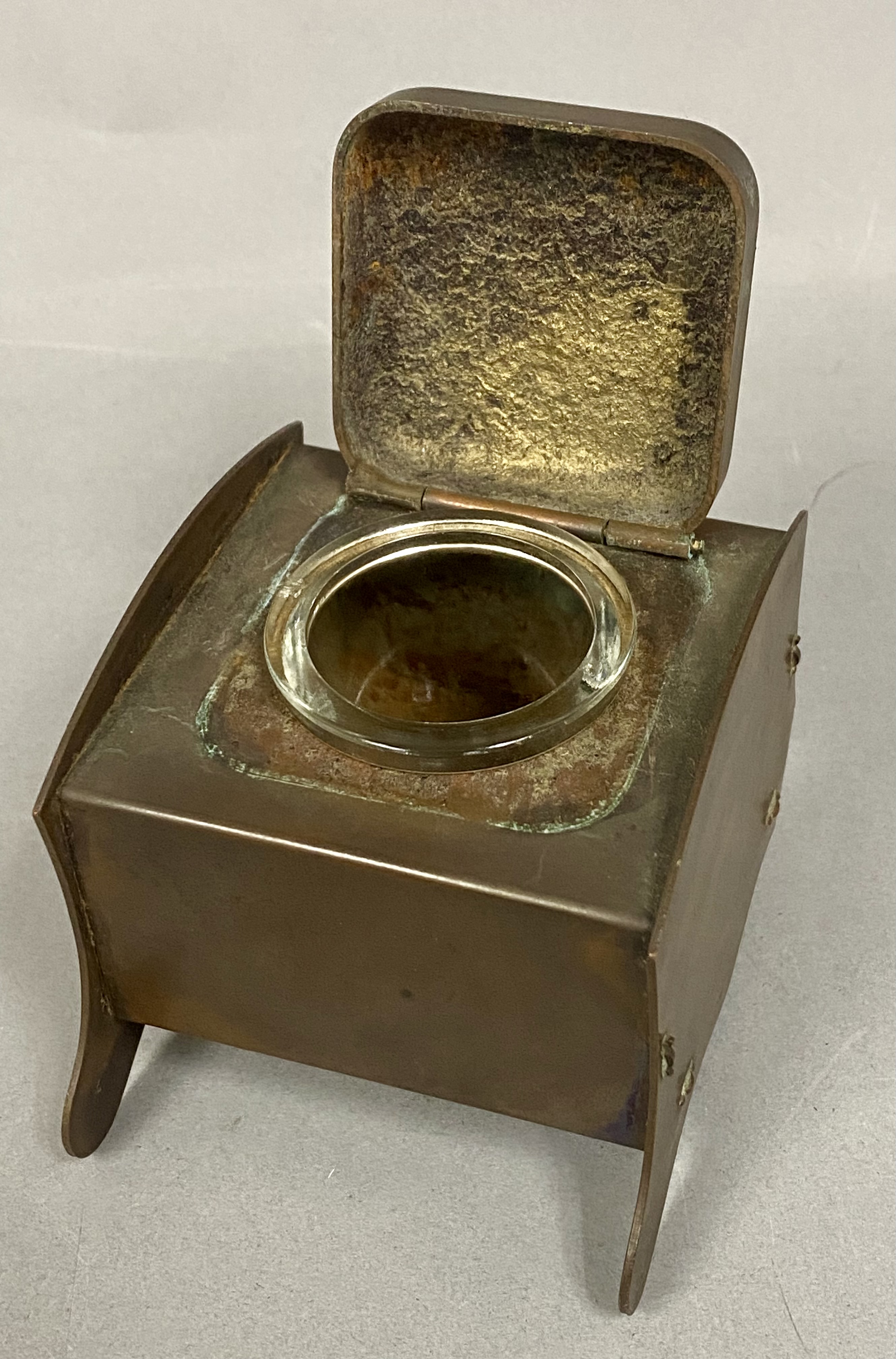Arts & Crafts Copper Inkwell with Glass Insert