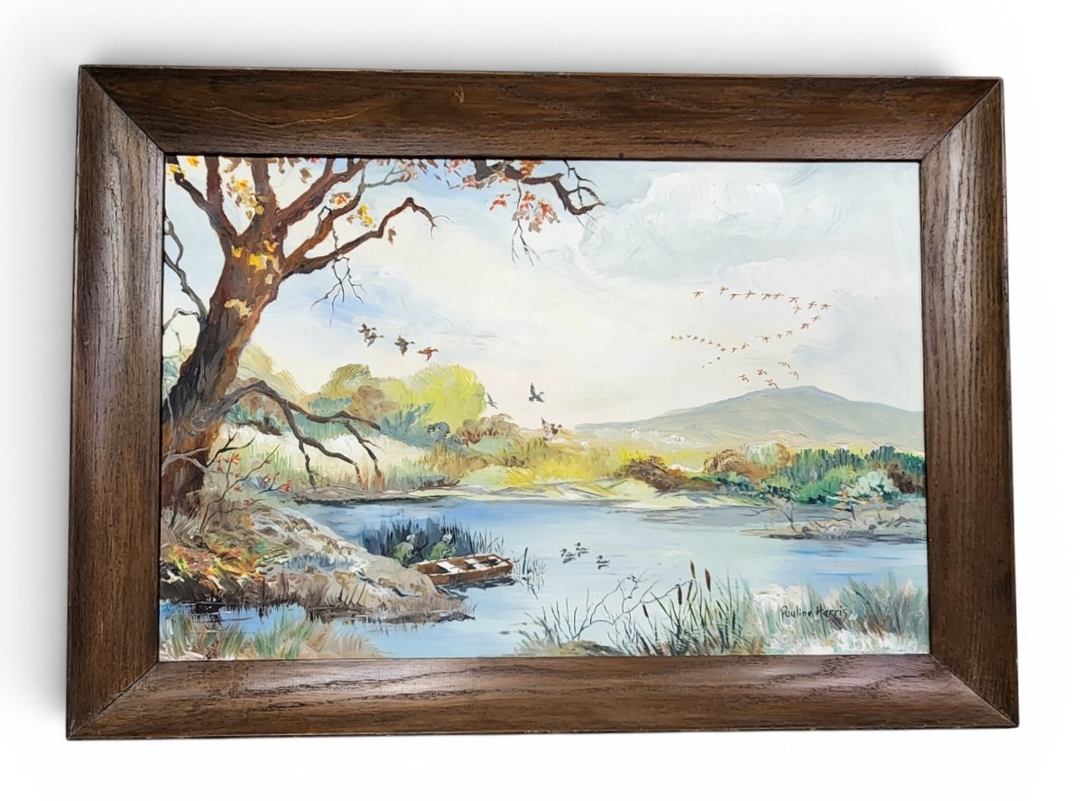 Pauline Harris Duck Hunting in MI Oil on Wood